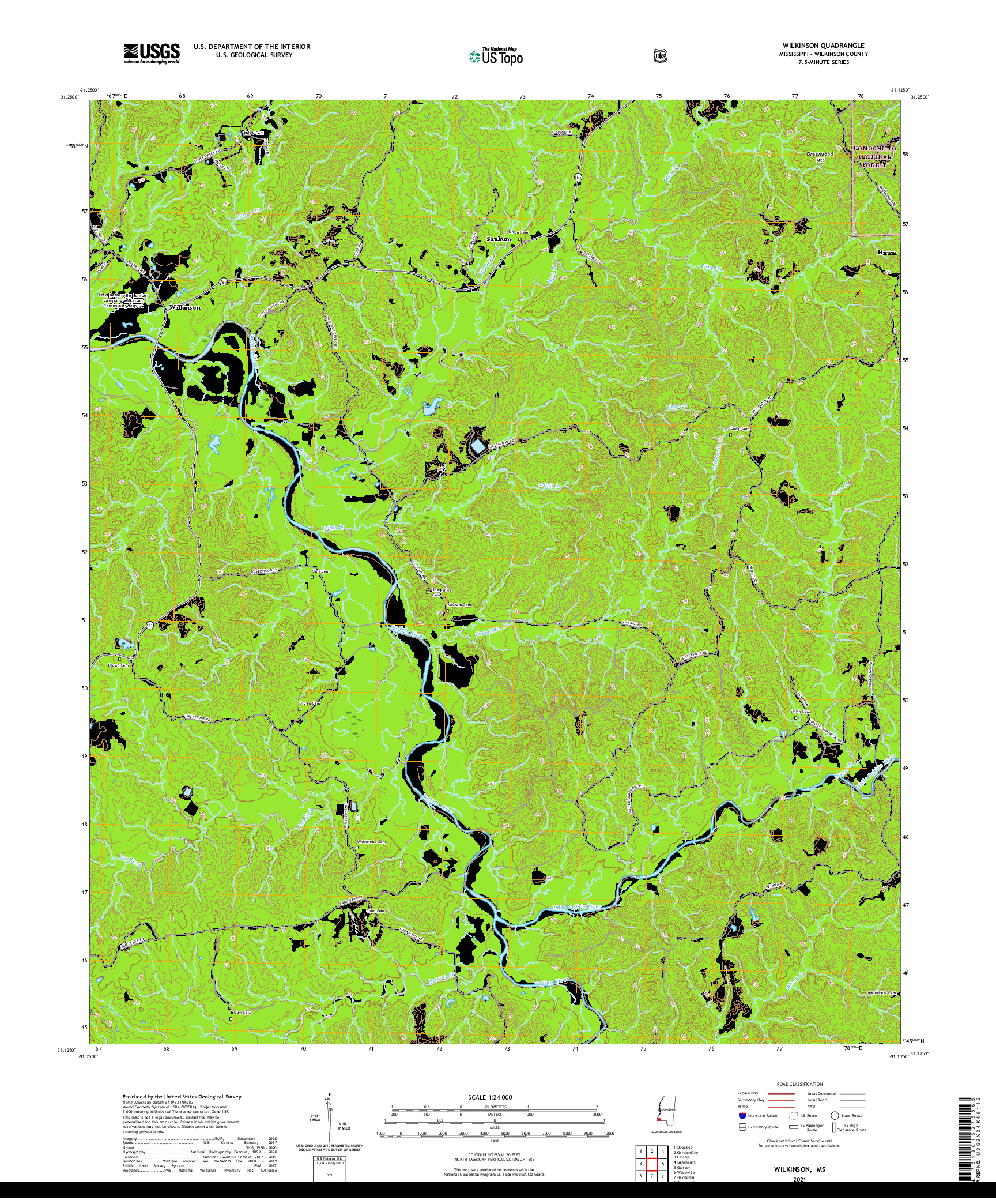 USGS US TOPO 7.5-MINUTE MAP FOR WILKINSON, MS 2021