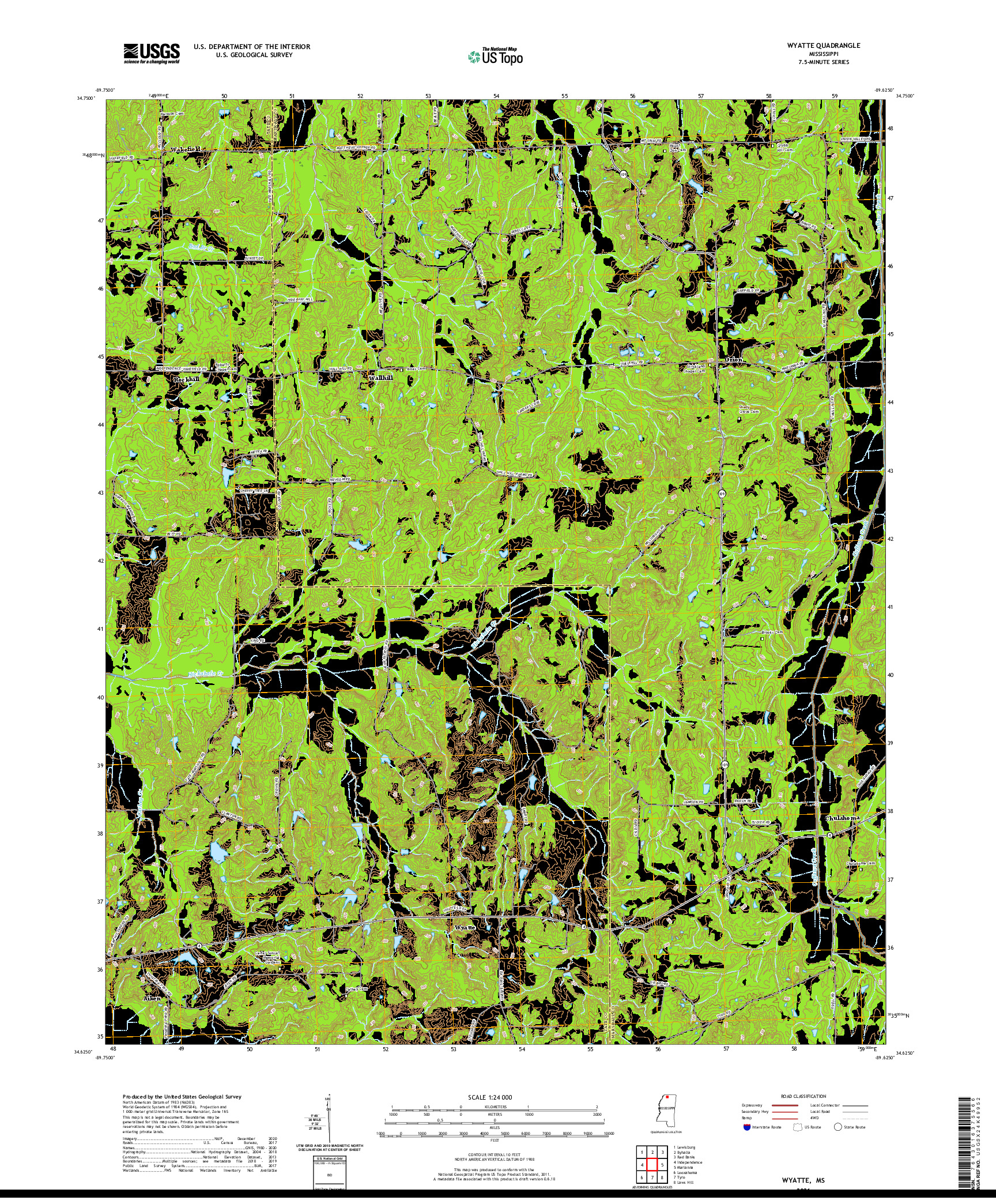 USGS US TOPO 7.5-MINUTE MAP FOR WYATTE, MS 2021