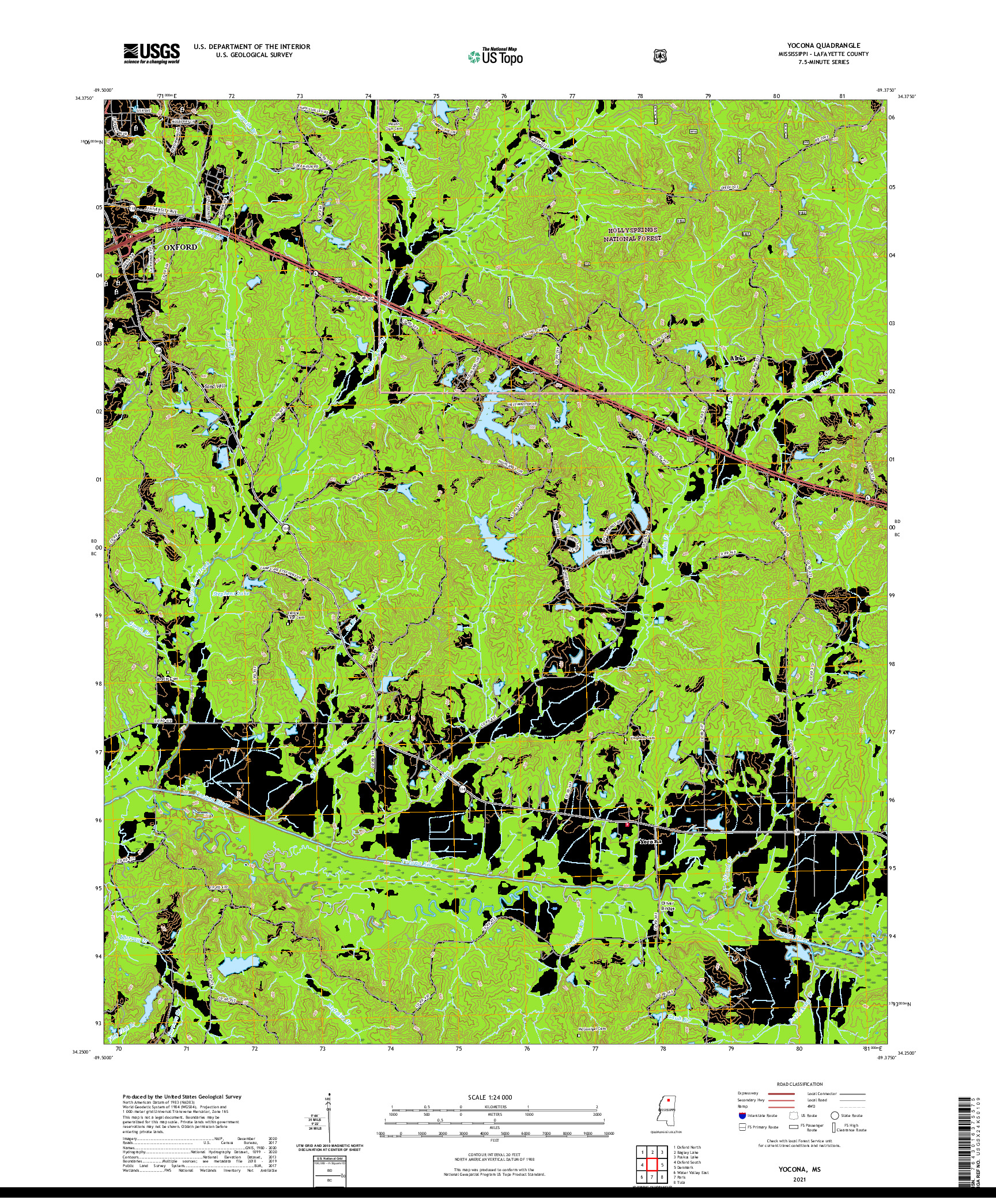 USGS US TOPO 7.5-MINUTE MAP FOR YOCONA, MS 2021