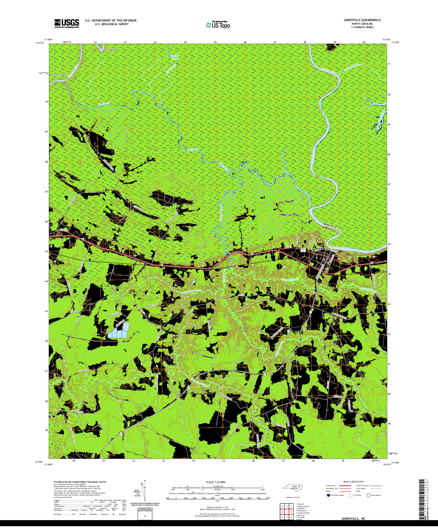 USGS US TOPO 7.5-MINUTE MAP FOR JAMESVILLE, NC 2021