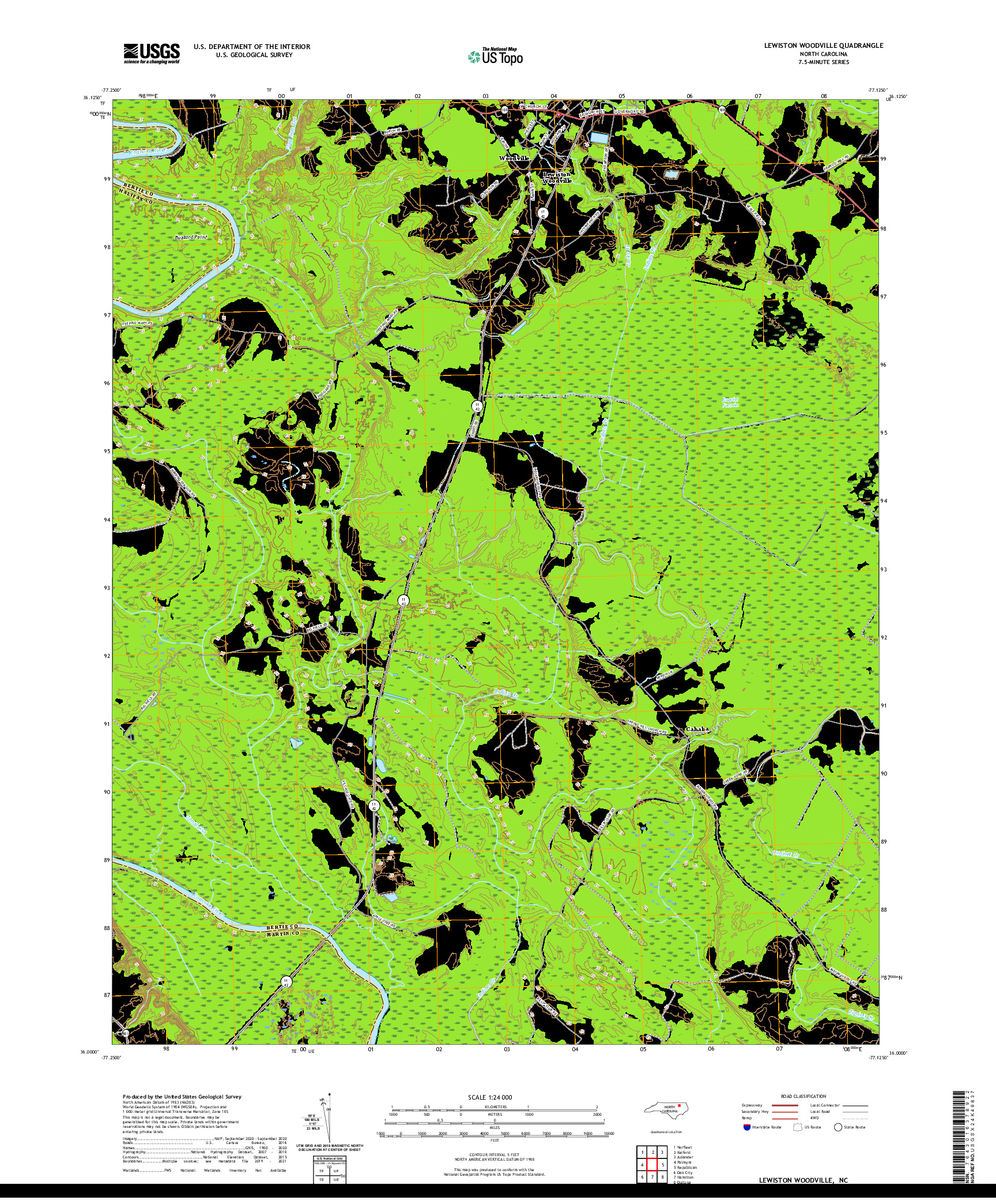 USGS US TOPO 7.5-MINUTE MAP FOR LEWISTON WOODVILLE, NC 2021