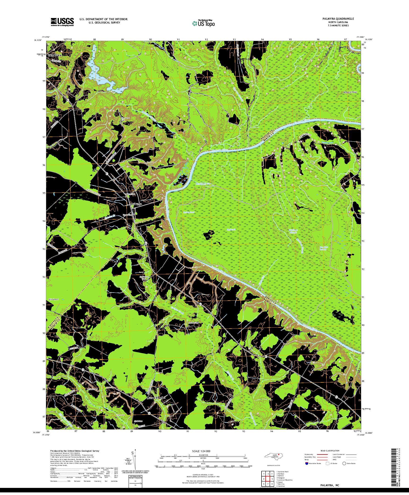 USGS US TOPO 7.5-MINUTE MAP FOR PALMYRA, NC 2021