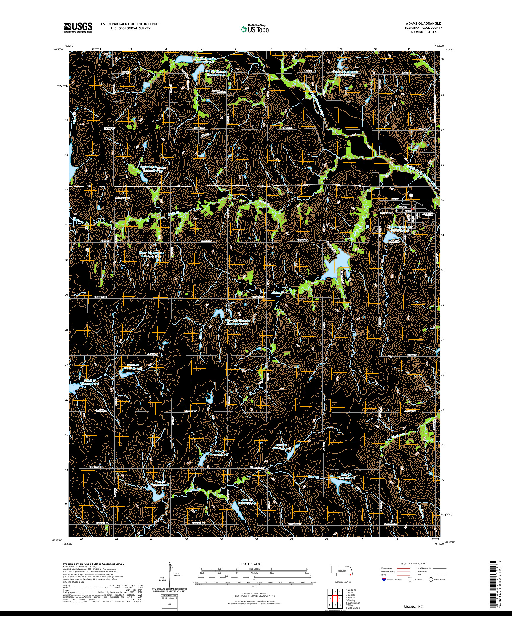 USGS US TOPO 7.5-MINUTE MAP FOR ADAMS, NE 2021
