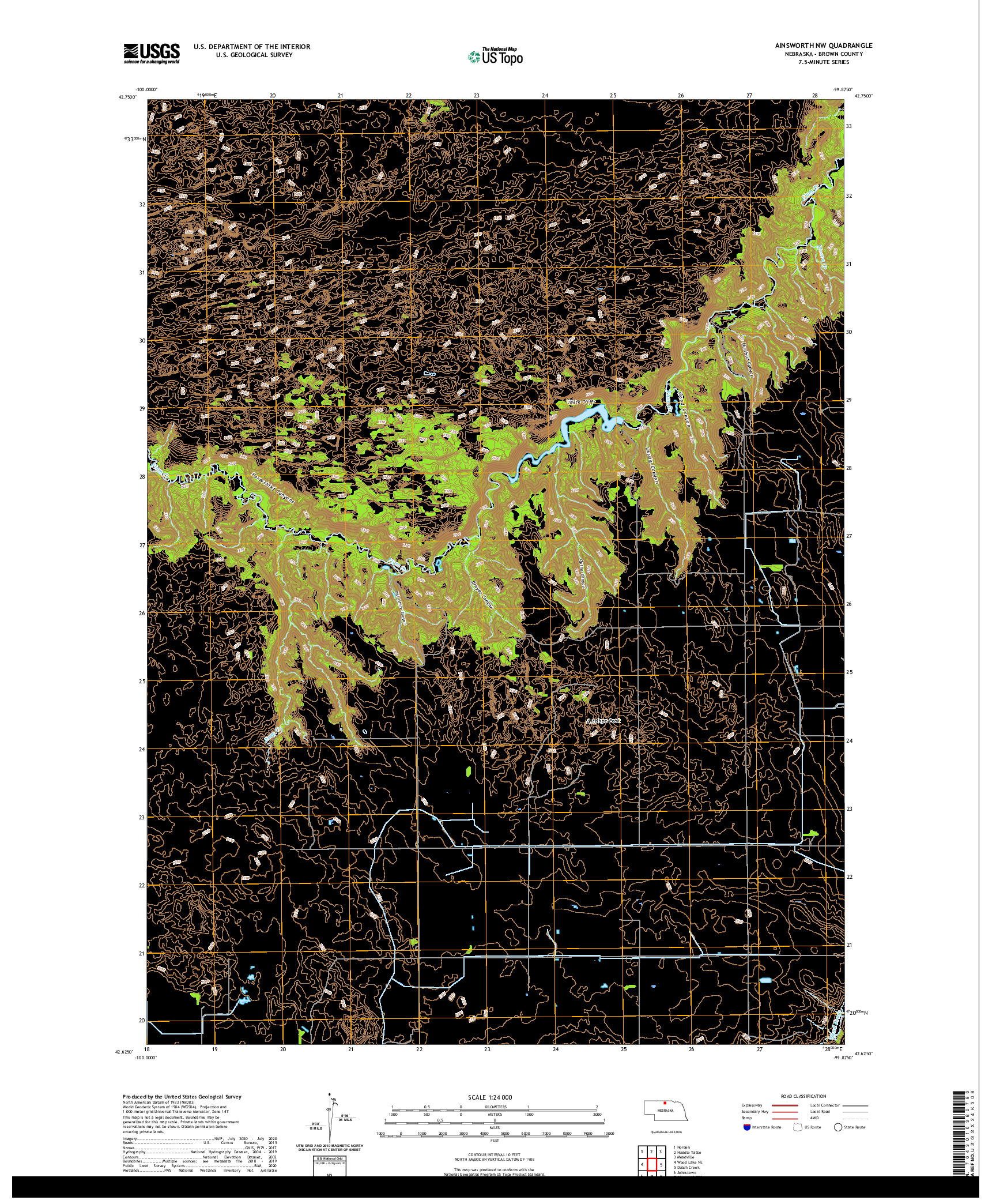 USGS US TOPO 7.5-MINUTE MAP FOR AINSWORTH NW, NE 2021