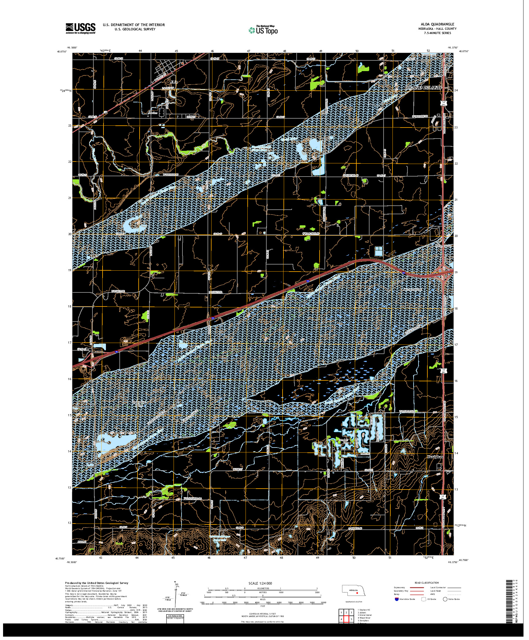 USGS US TOPO 7.5-MINUTE MAP FOR ALDA, NE 2021