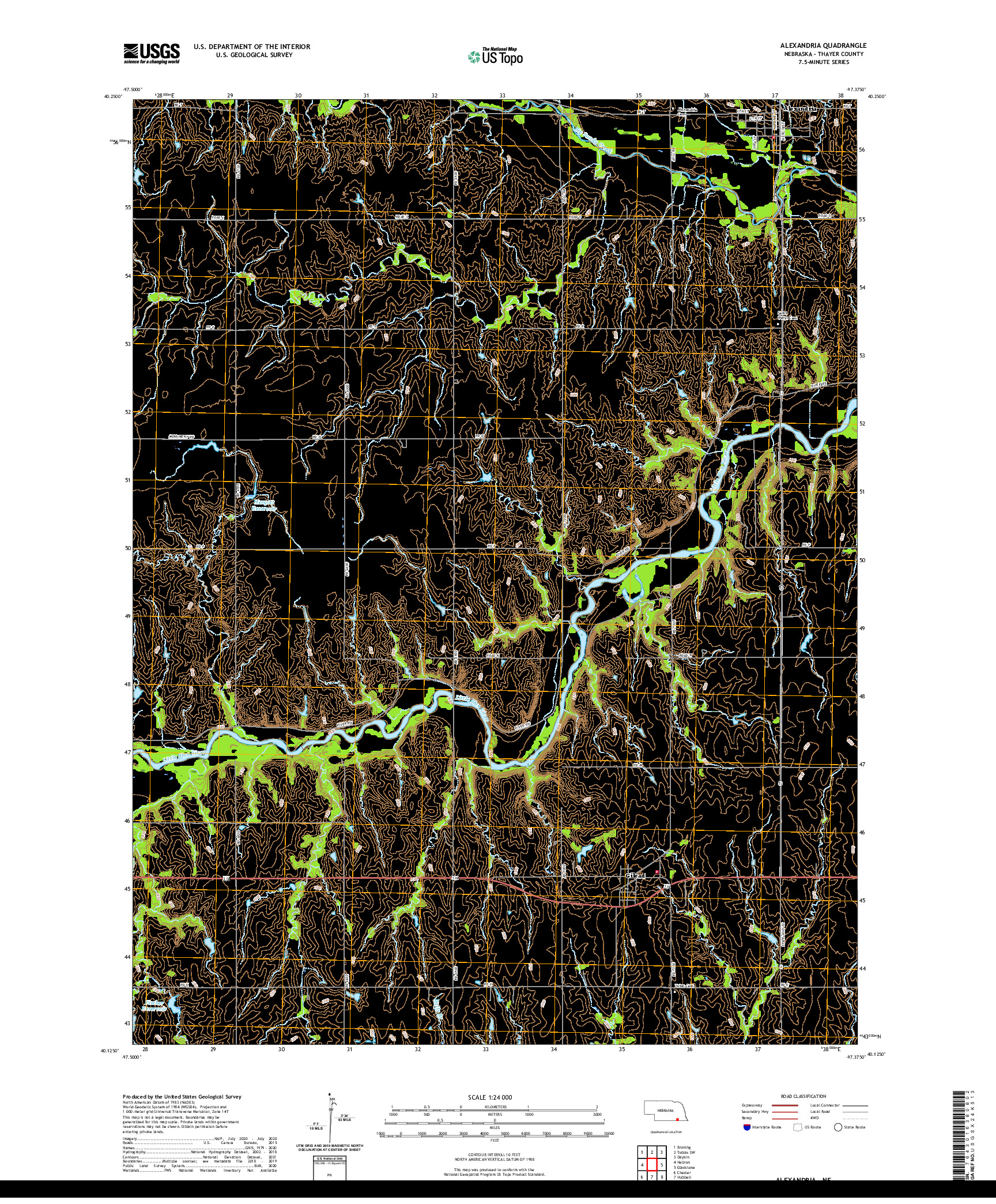 USGS US TOPO 7.5-MINUTE MAP FOR ALEXANDRIA, NE 2021