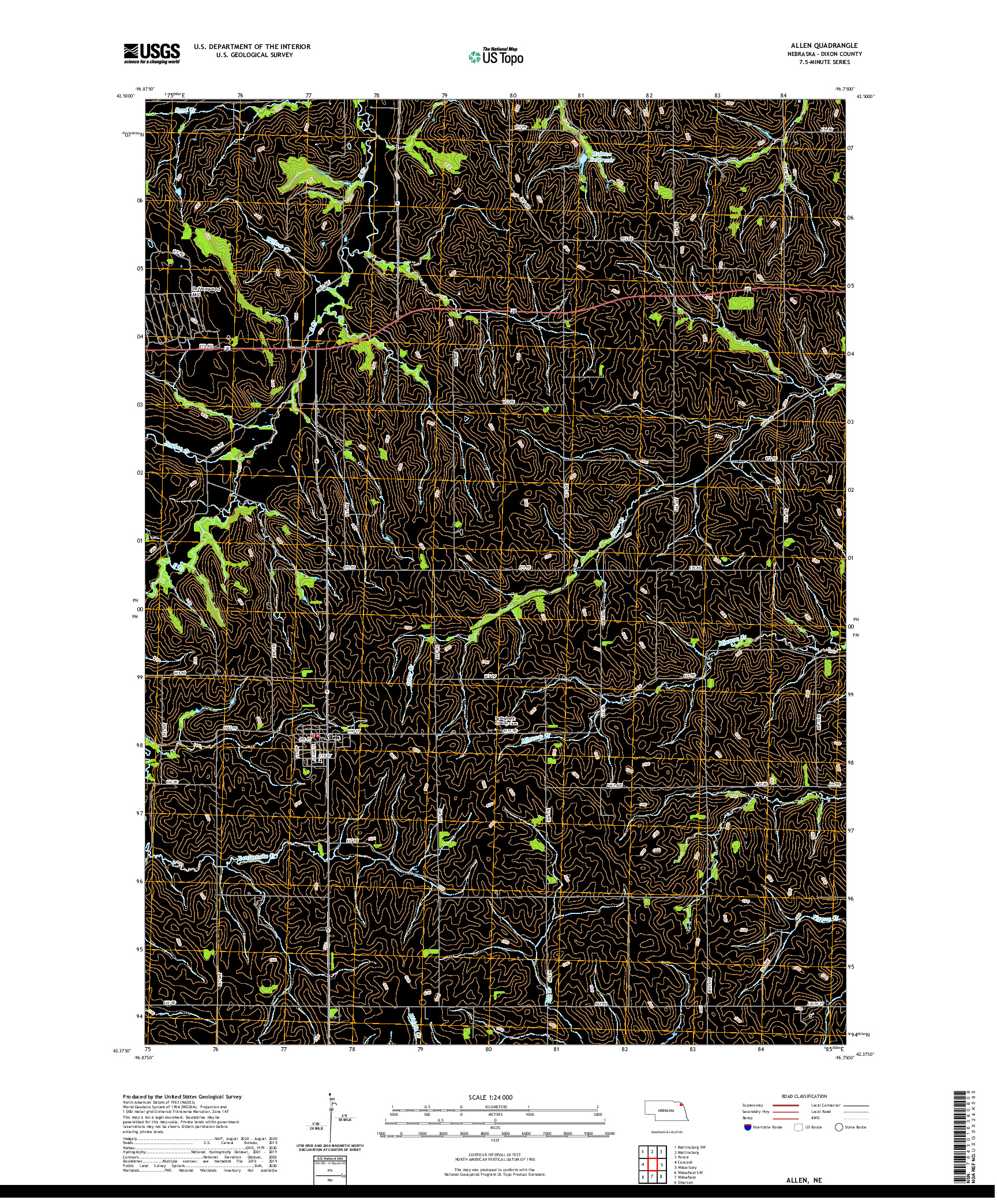USGS US TOPO 7.5-MINUTE MAP FOR ALLEN, NE 2021