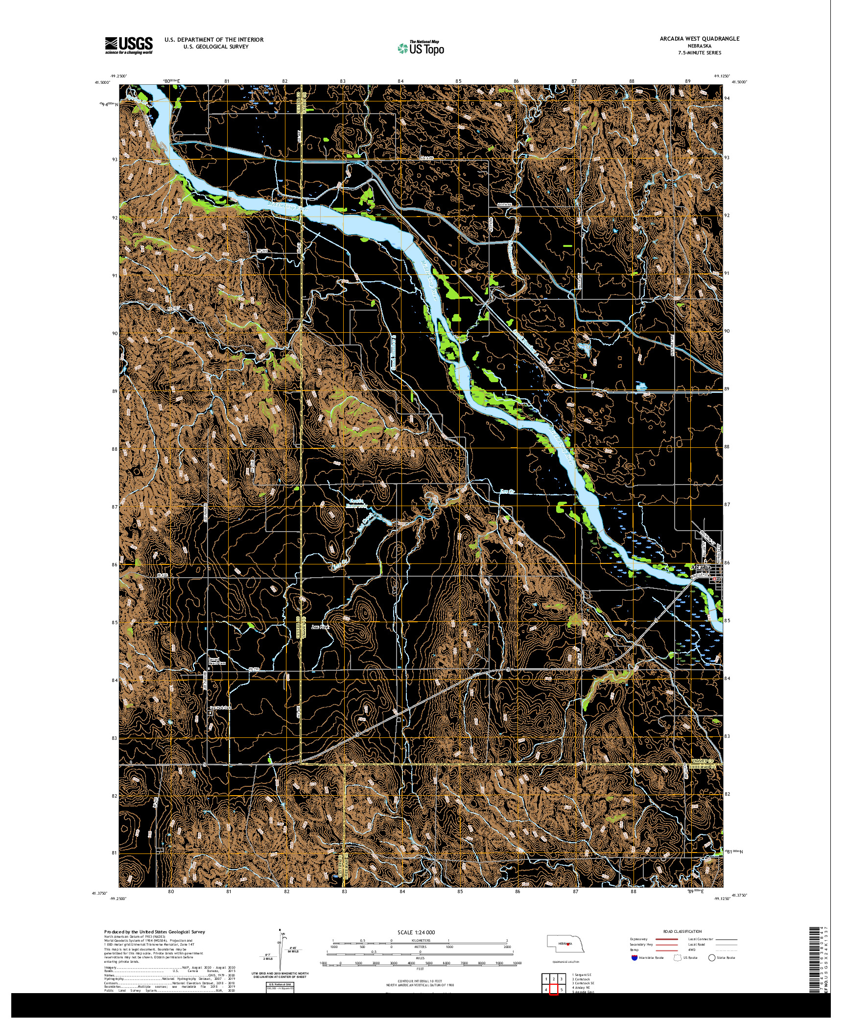 USGS US TOPO 7.5-MINUTE MAP FOR ARCADIA WEST, NE 2021