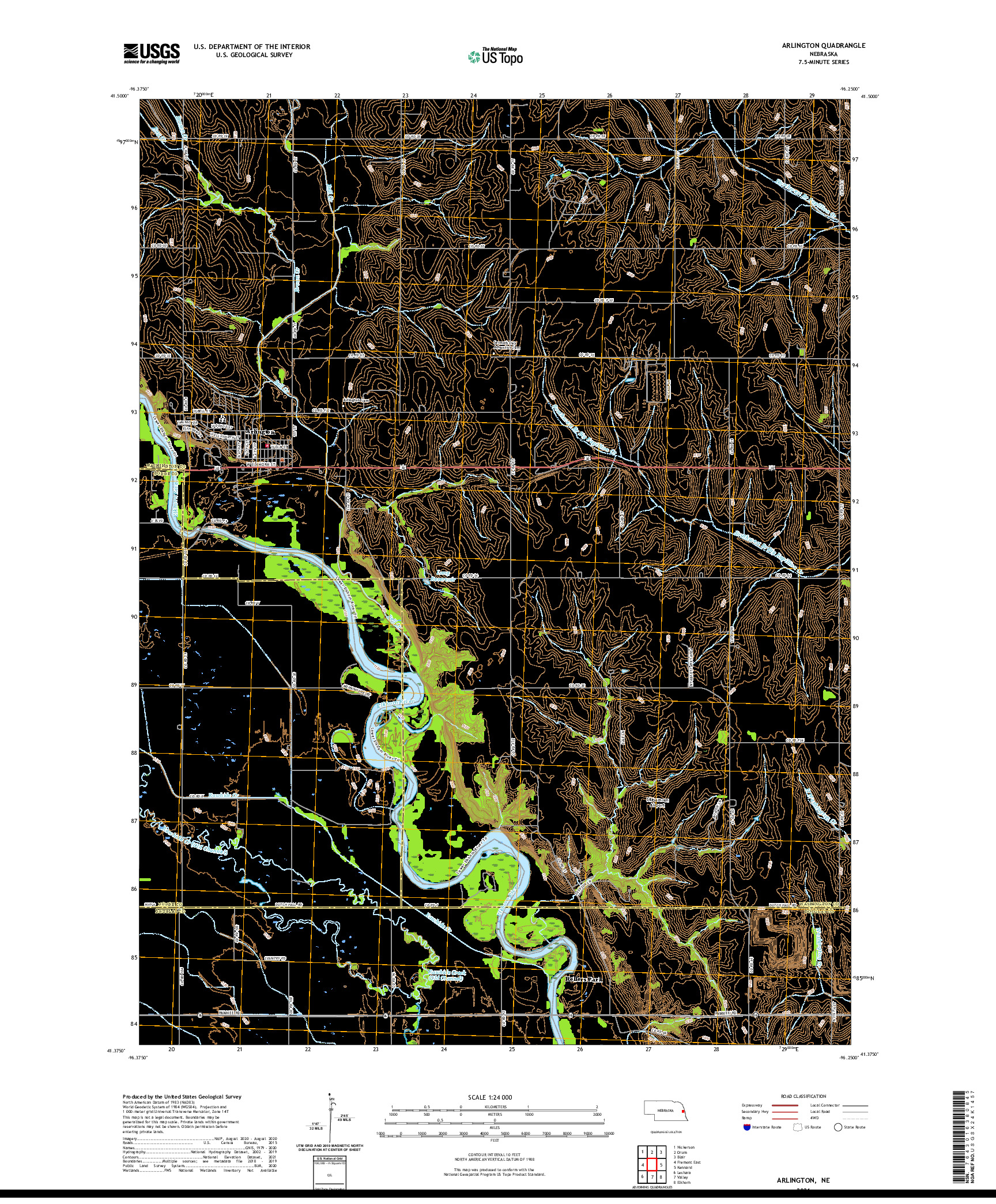 USGS US TOPO 7.5-MINUTE MAP FOR ARLINGTON, NE 2021