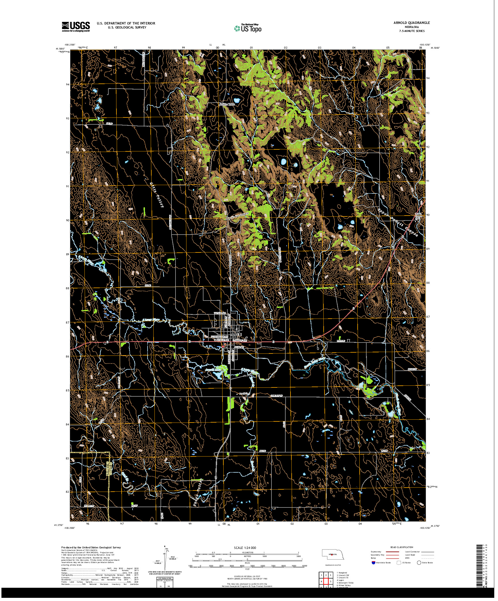 USGS US TOPO 7.5-MINUTE MAP FOR ARNOLD, NE 2021