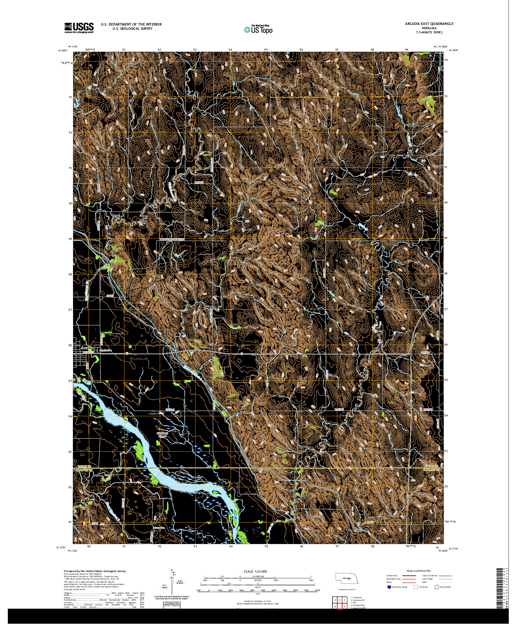 USGS US TOPO 7.5-MINUTE MAP FOR ARCADIA EAST, NE 2021