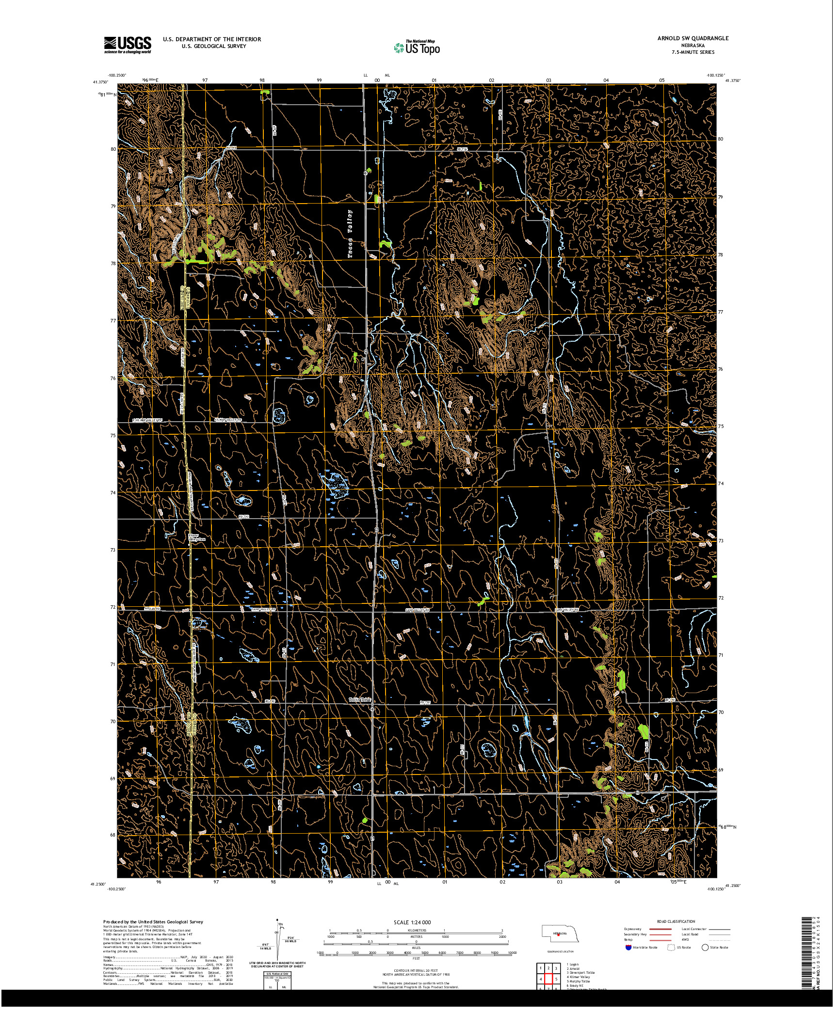 USGS US TOPO 7.5-MINUTE MAP FOR ARNOLD SW, NE 2021