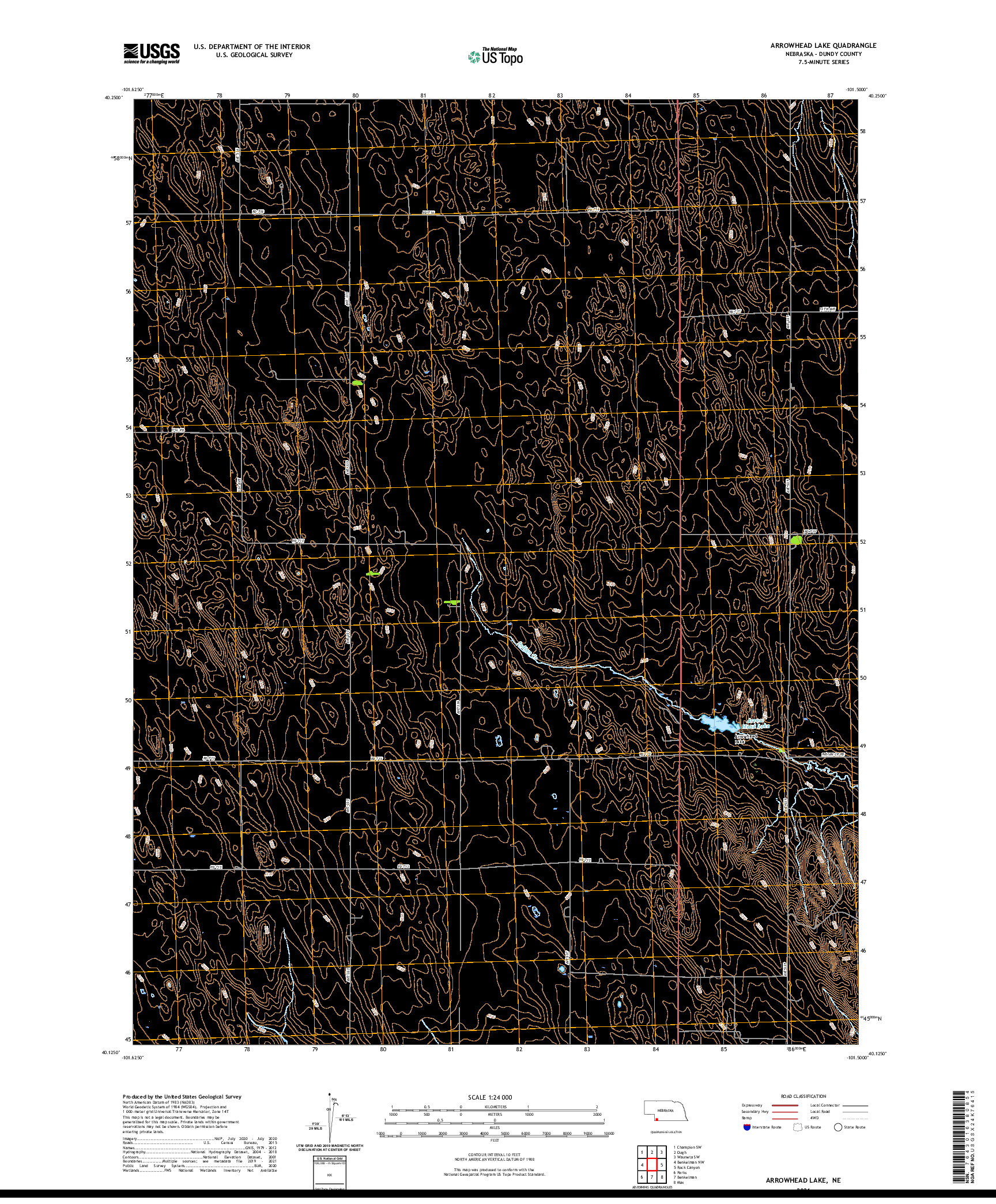 USGS US TOPO 7.5-MINUTE MAP FOR ARROWHEAD LAKE, NE 2021