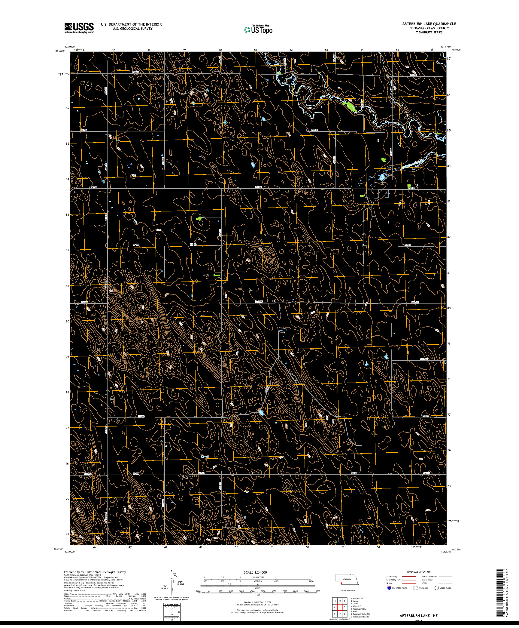 USGS US TOPO 7.5-MINUTE MAP FOR ARTERBURN LAKE, NE 2021