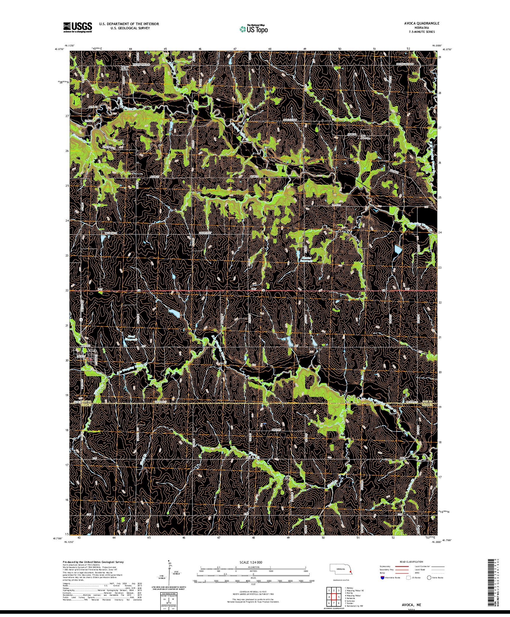 USGS US TOPO 7.5-MINUTE MAP FOR AVOCA, NE 2021