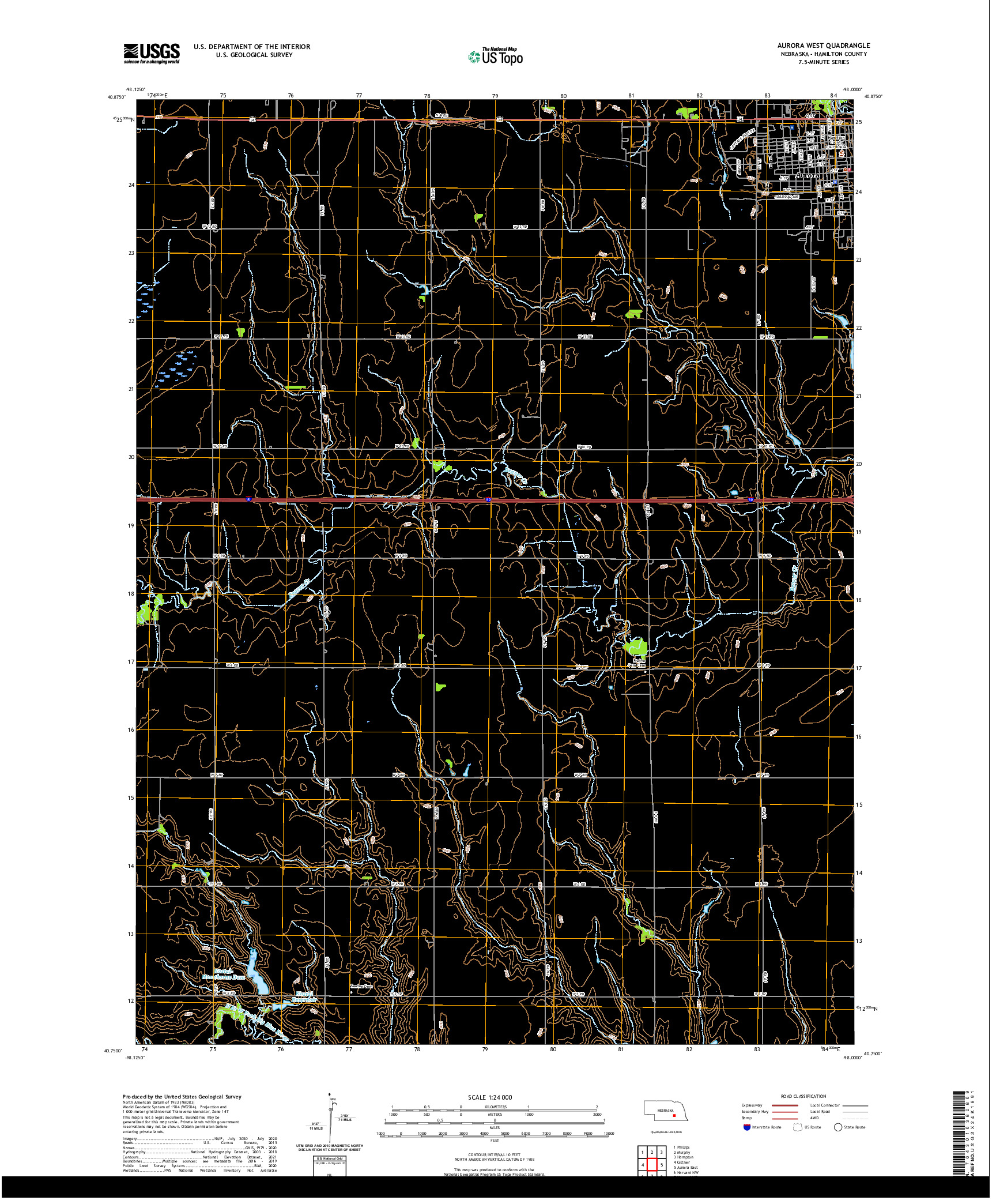 USGS US TOPO 7.5-MINUTE MAP FOR AURORA WEST, NE 2021