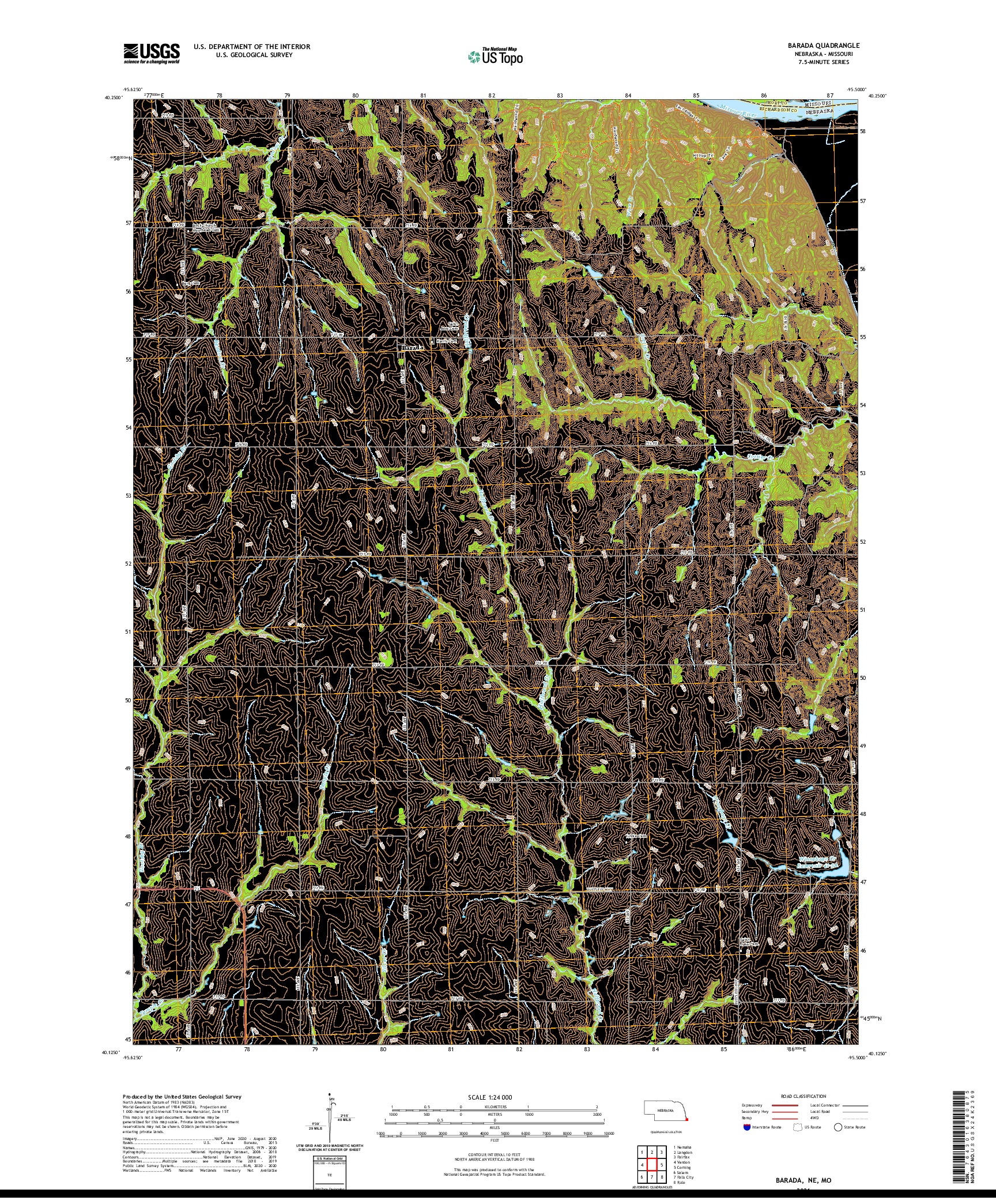 USGS US TOPO 7.5-MINUTE MAP FOR BARADA, NE,MO 2021