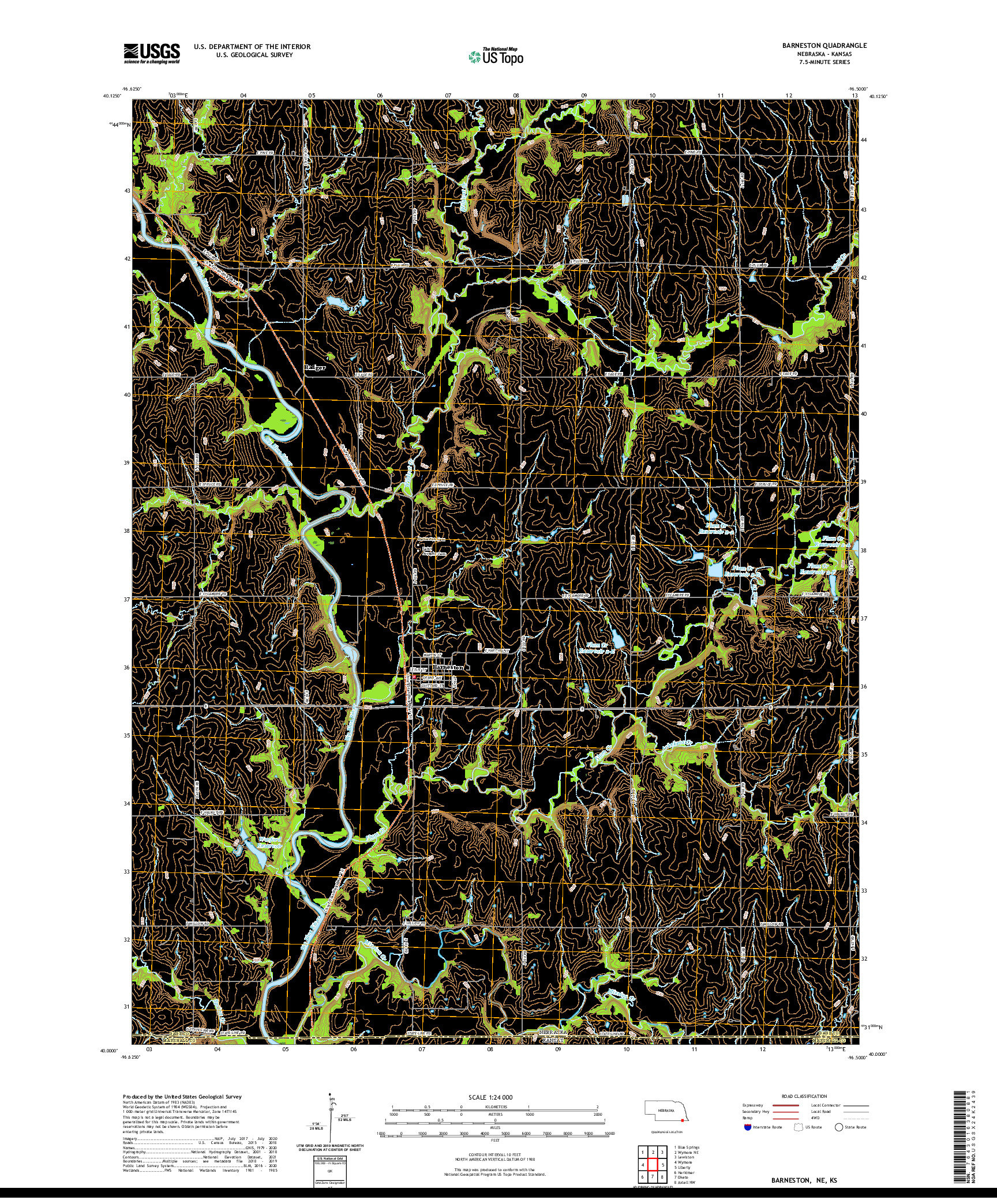 USGS US TOPO 7.5-MINUTE MAP FOR BARNESTON, NE,KS 2021