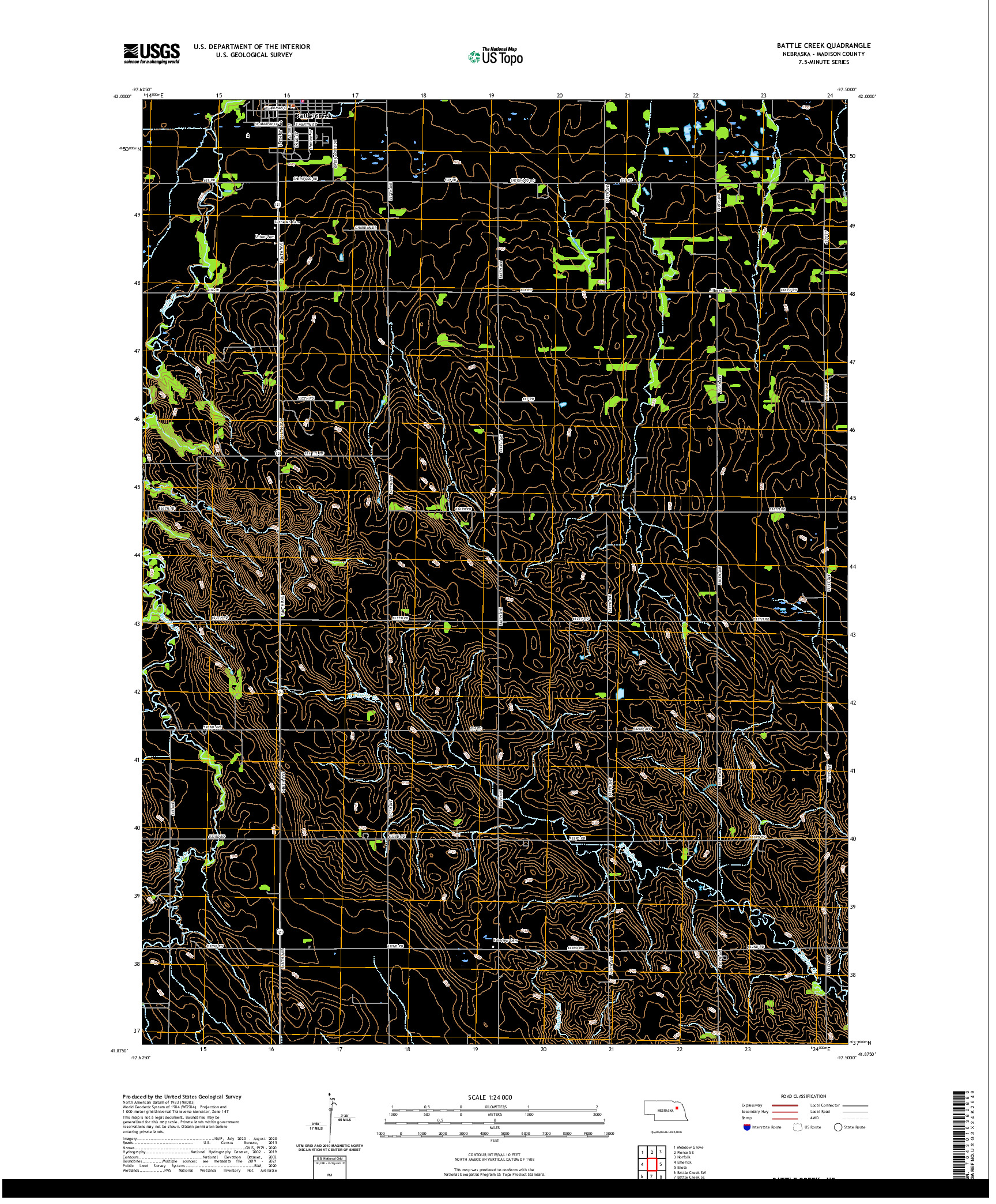 USGS US TOPO 7.5-MINUTE MAP FOR BATTLE CREEK, NE 2021