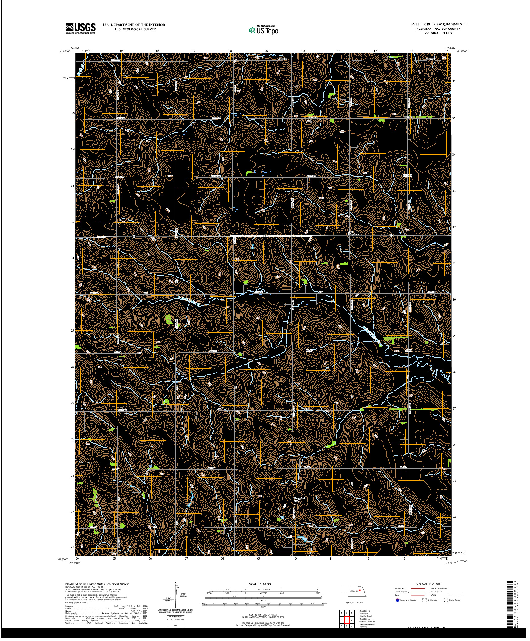 USGS US TOPO 7.5-MINUTE MAP FOR BATTLE CREEK SW, NE 2021