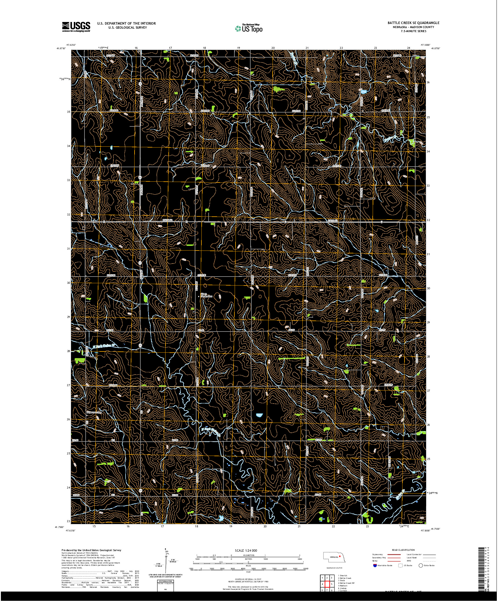 USGS US TOPO 7.5-MINUTE MAP FOR BATTLE CREEK SE, NE 2021