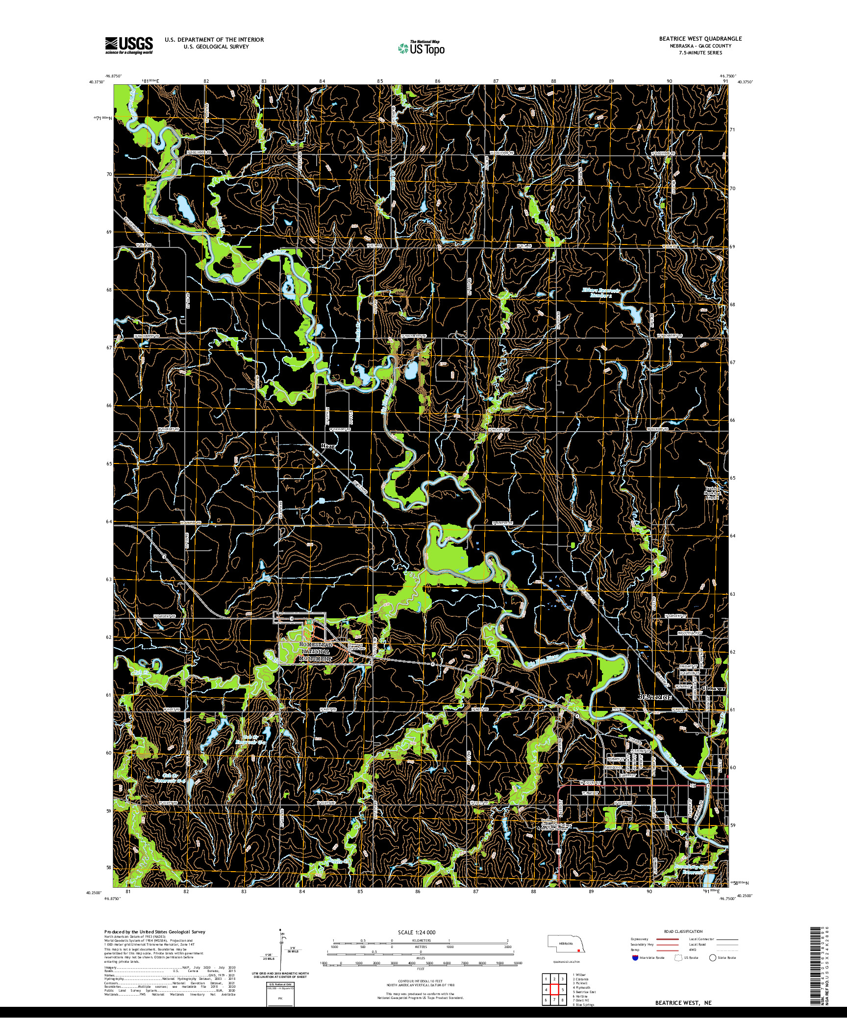 USGS US TOPO 7.5-MINUTE MAP FOR BEATRICE WEST, NE 2021