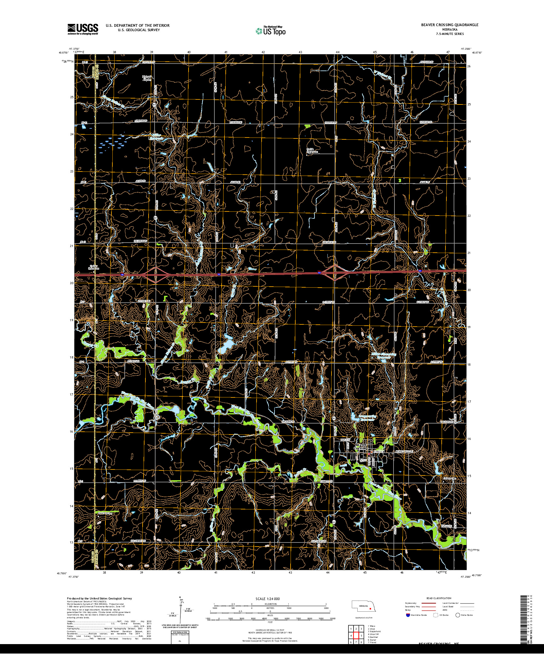 USGS US TOPO 7.5-MINUTE MAP FOR BEAVER CROSSING, NE 2021