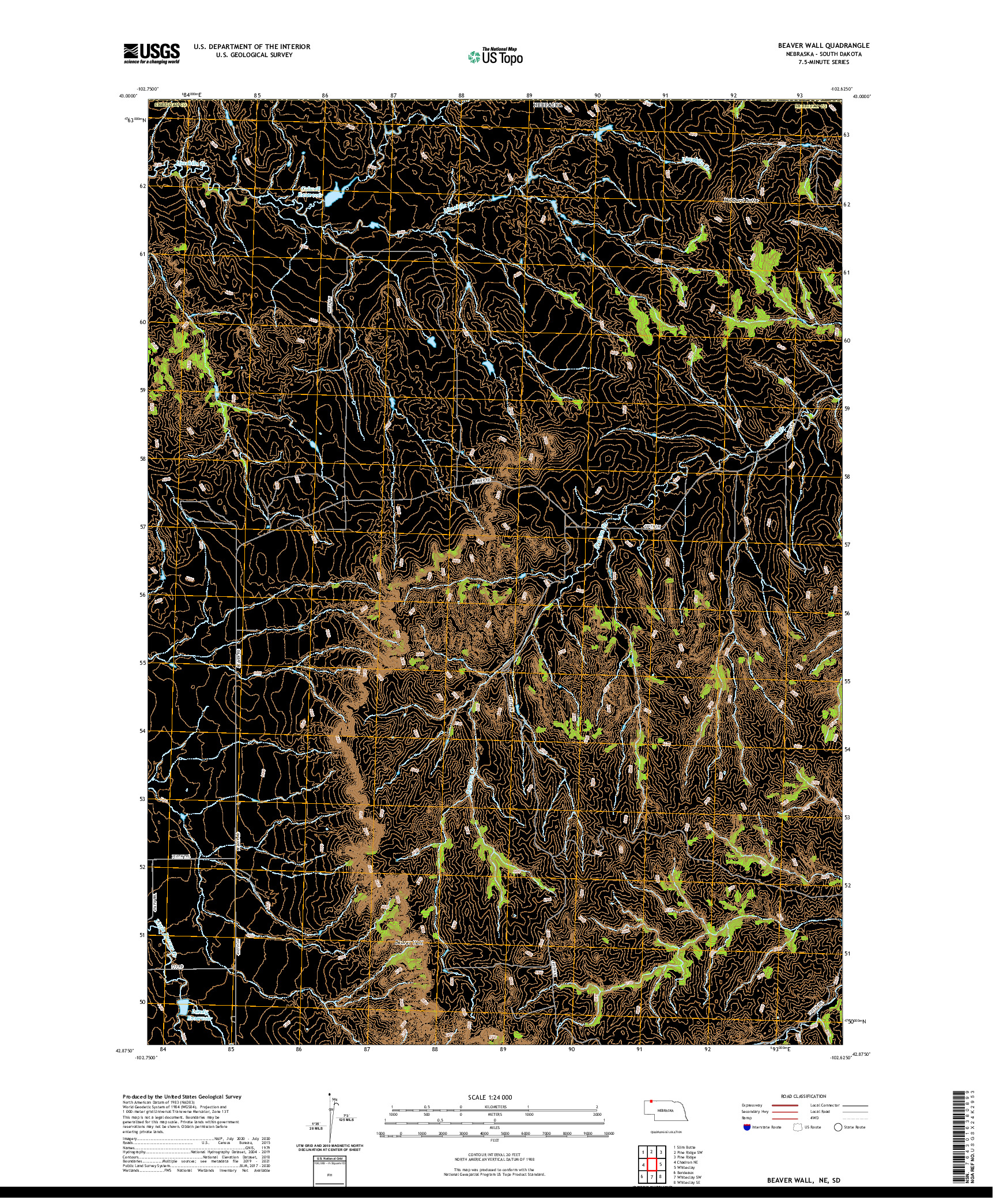USGS US TOPO 7.5-MINUTE MAP FOR BEAVER WALL, NE,SD 2021