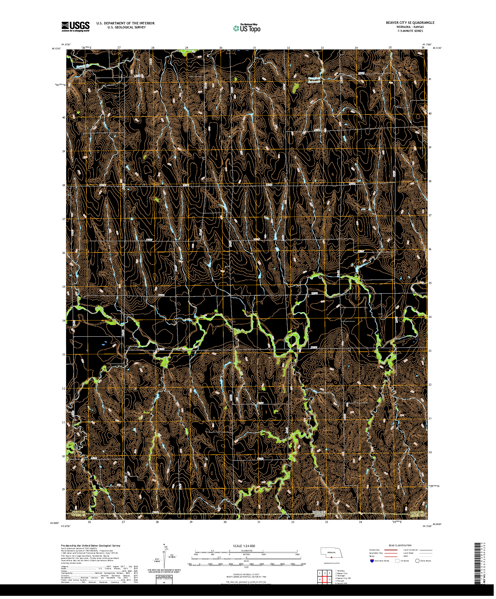 USGS US TOPO 7.5-MINUTE MAP FOR BEAVER CITY SE, NE,KS 2021