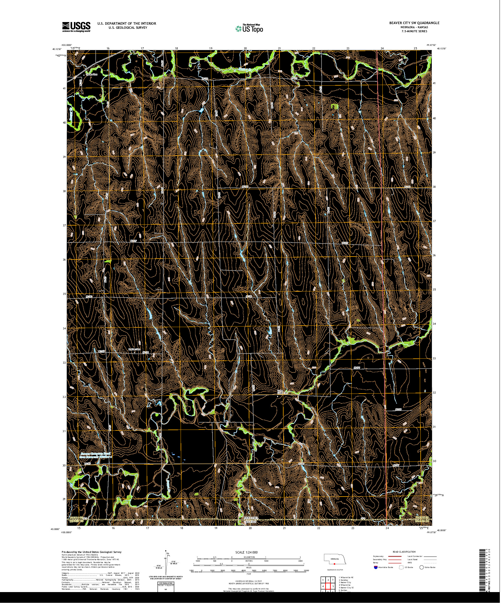 USGS US TOPO 7.5-MINUTE MAP FOR BEAVER CITY SW, NE,KS 2021