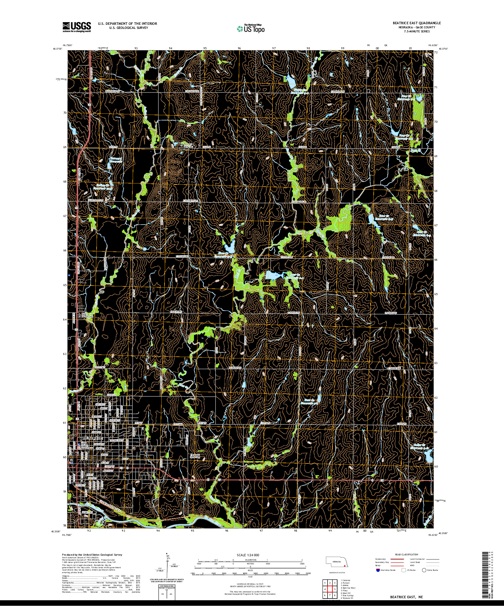 USGS US TOPO 7.5-MINUTE MAP FOR BEATRICE EAST, NE 2021