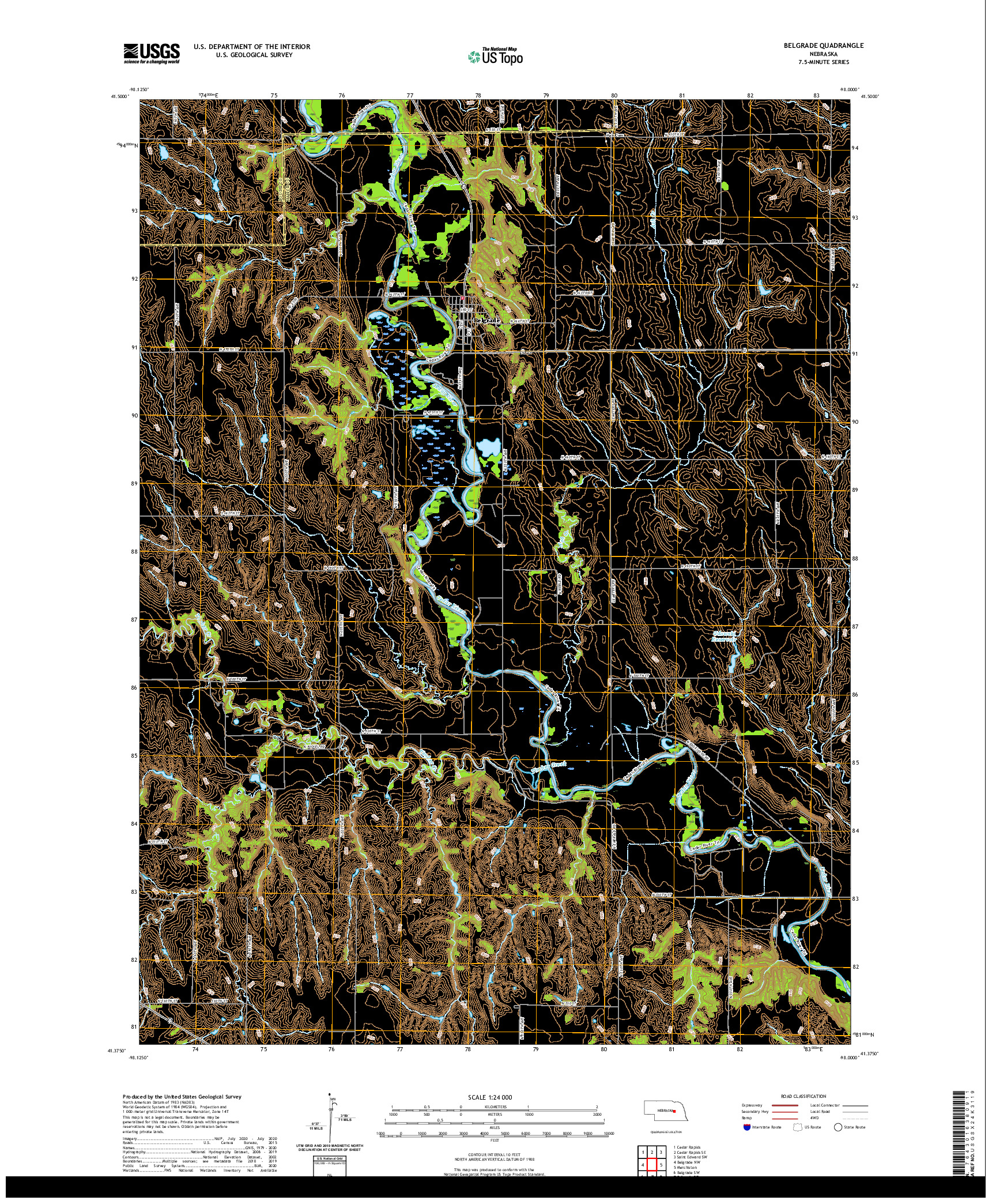 USGS US TOPO 7.5-MINUTE MAP FOR BELGRADE, NE 2021