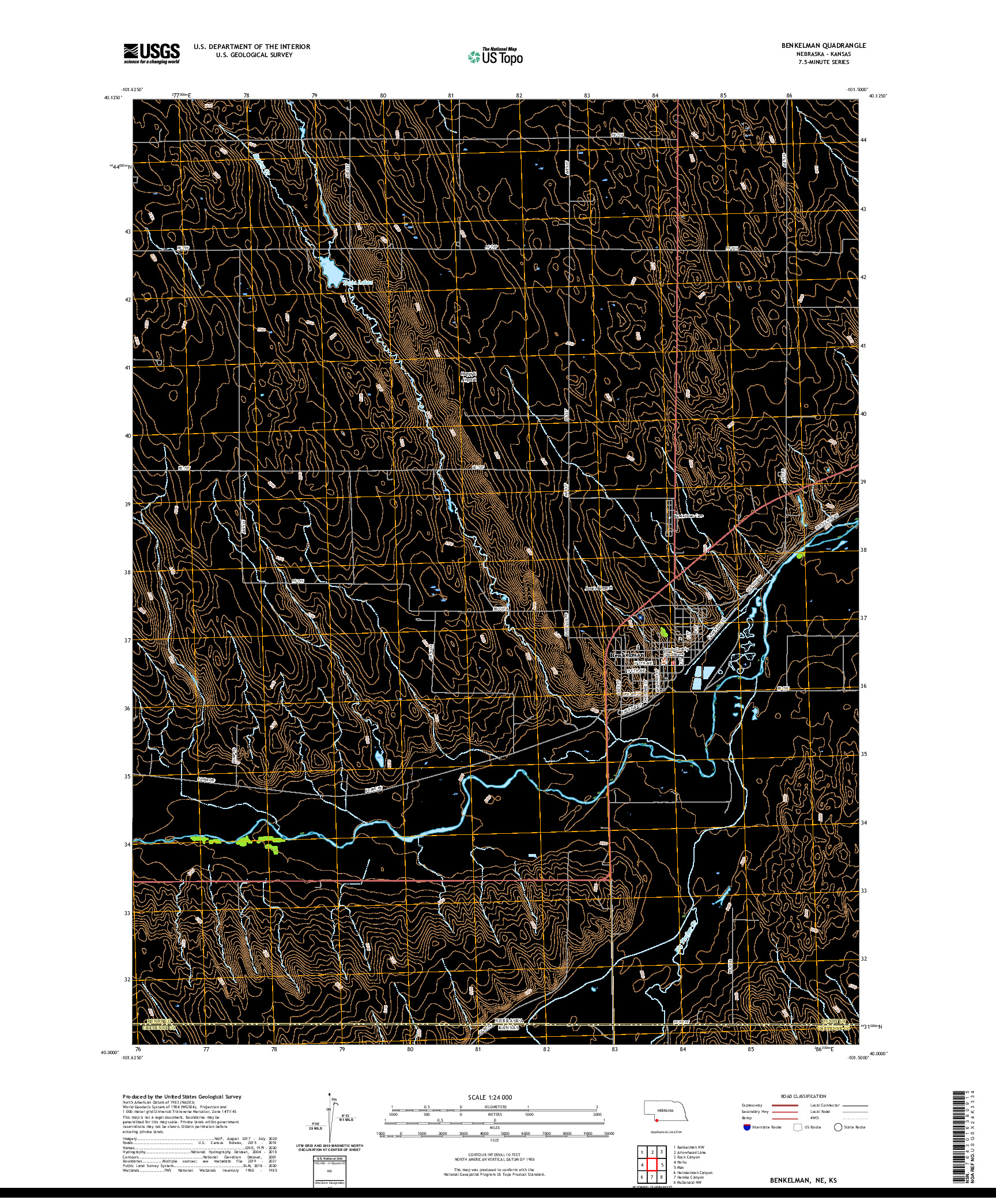 USGS US TOPO 7.5-MINUTE MAP FOR BENKELMAN, NE,KS 2021