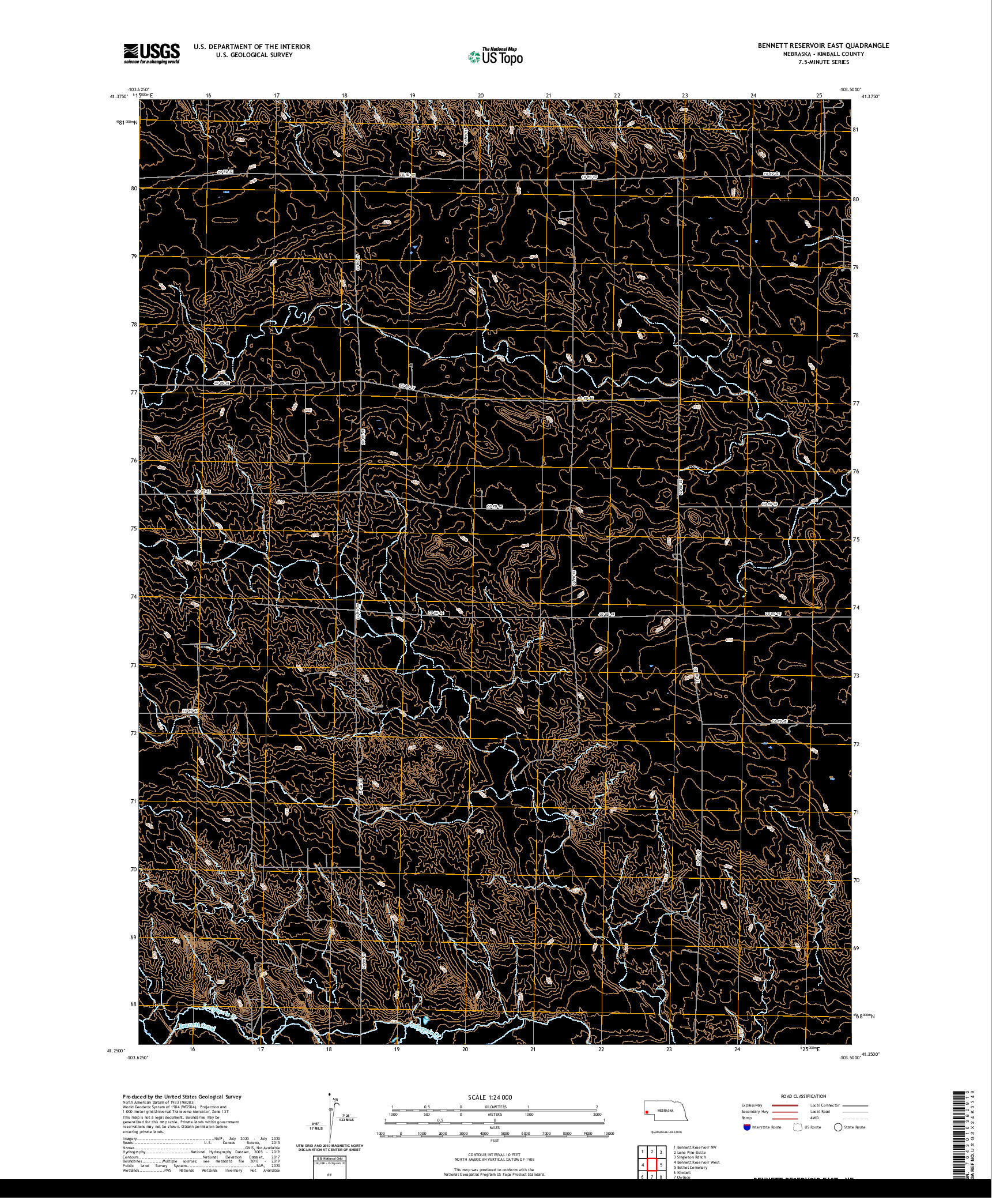 USGS US TOPO 7.5-MINUTE MAP FOR BENNETT RESERVOIR EAST, NE 2021