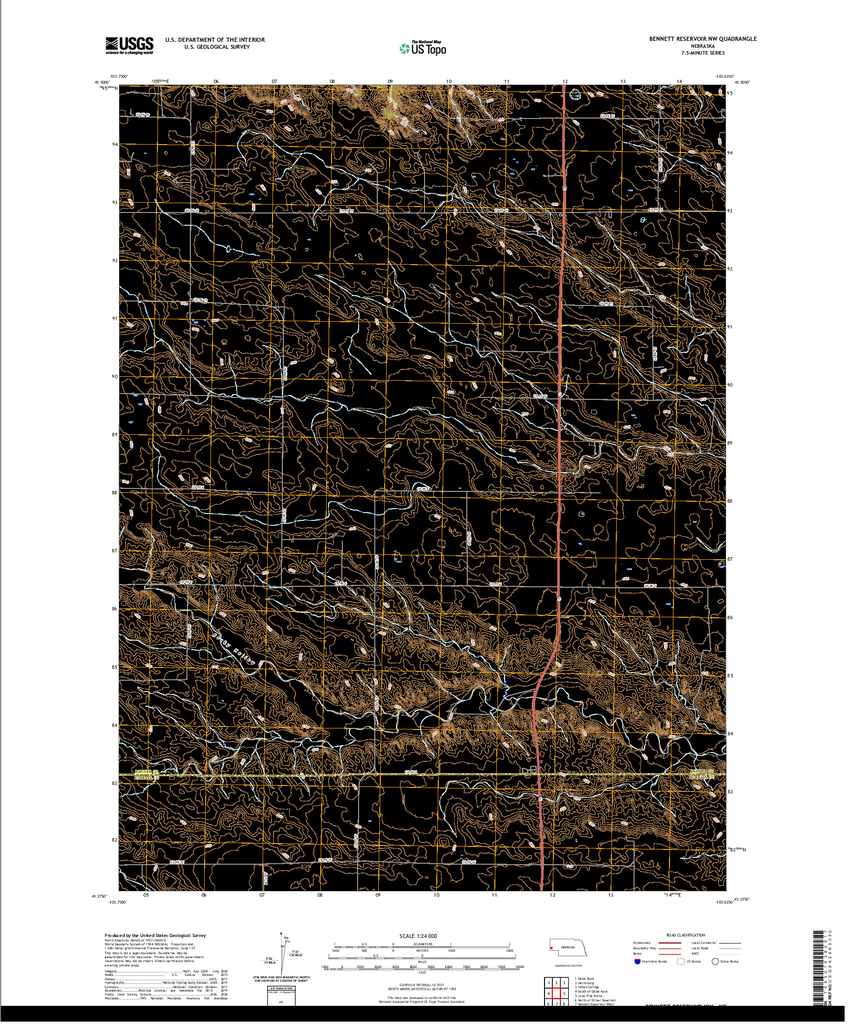 USGS US TOPO 7.5-MINUTE MAP FOR BENNETT RESERVOIR NW, NE 2021