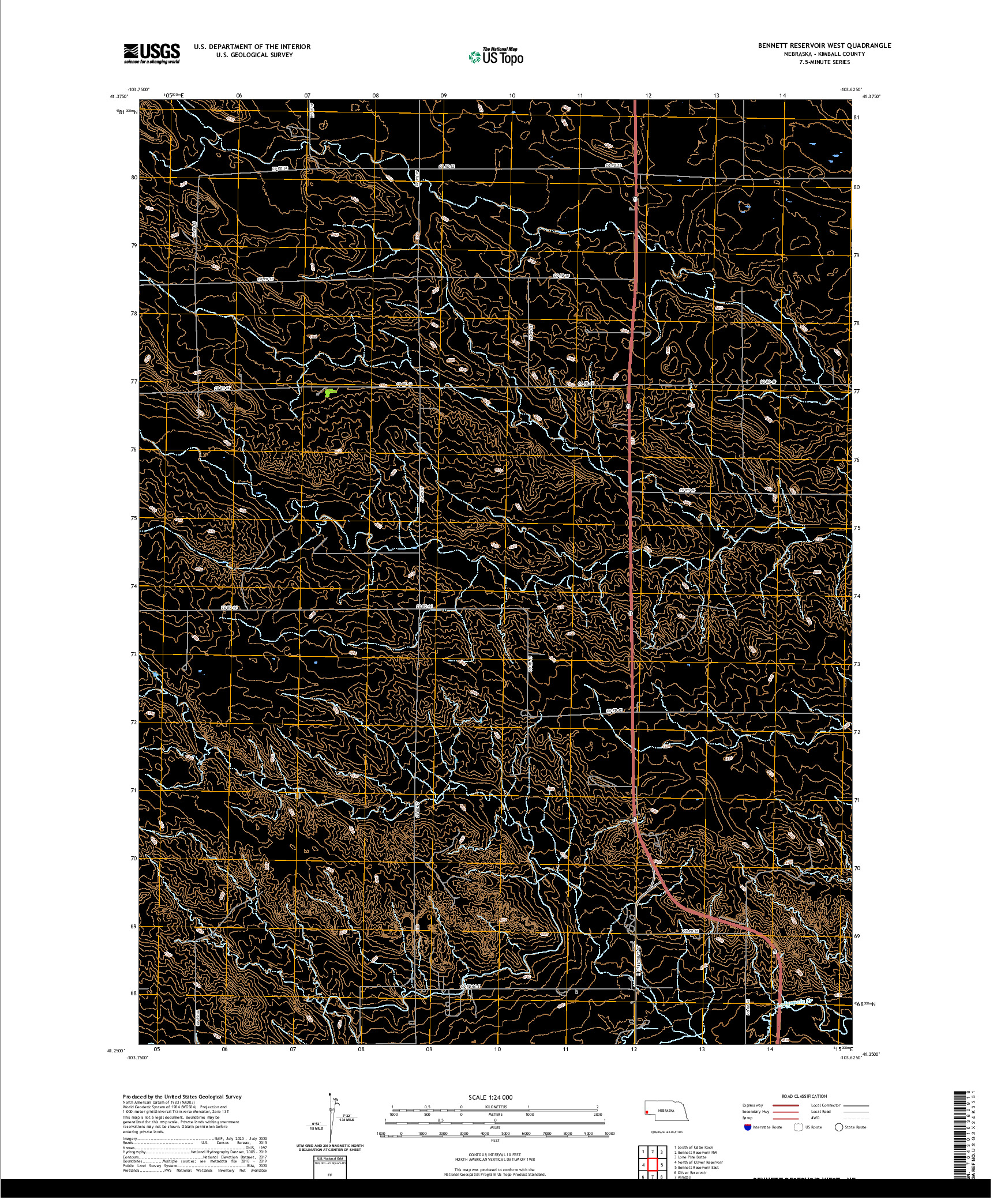 USGS US TOPO 7.5-MINUTE MAP FOR BENNETT RESERVOIR WEST, NE 2021