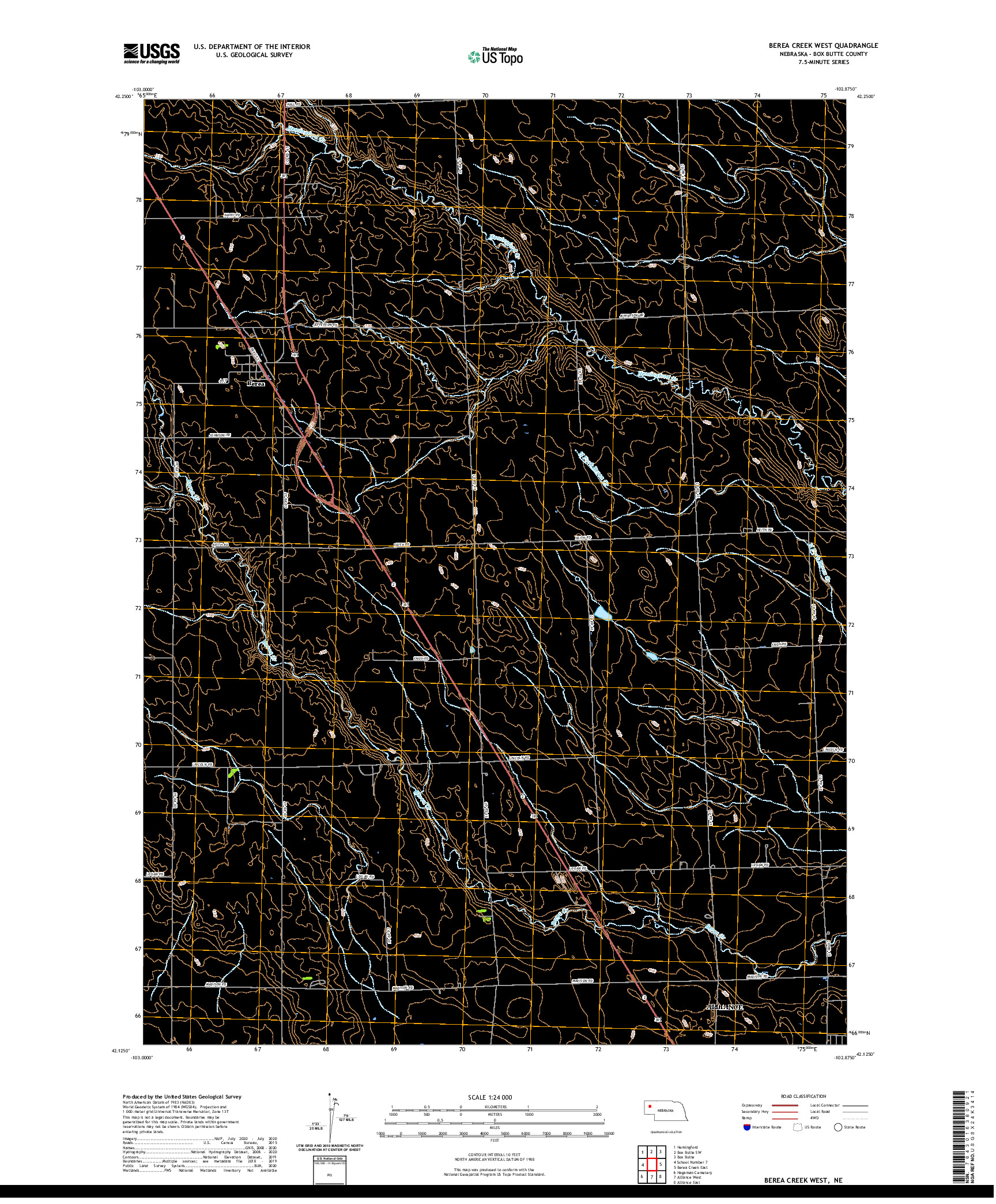 USGS US TOPO 7.5-MINUTE MAP FOR BEREA CREEK WEST, NE 2021