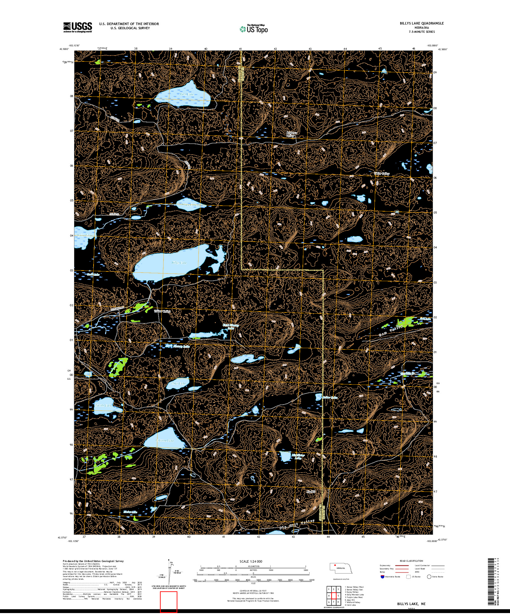 USGS US TOPO 7.5-MINUTE MAP FOR BILLYS LAKE, NE 2021