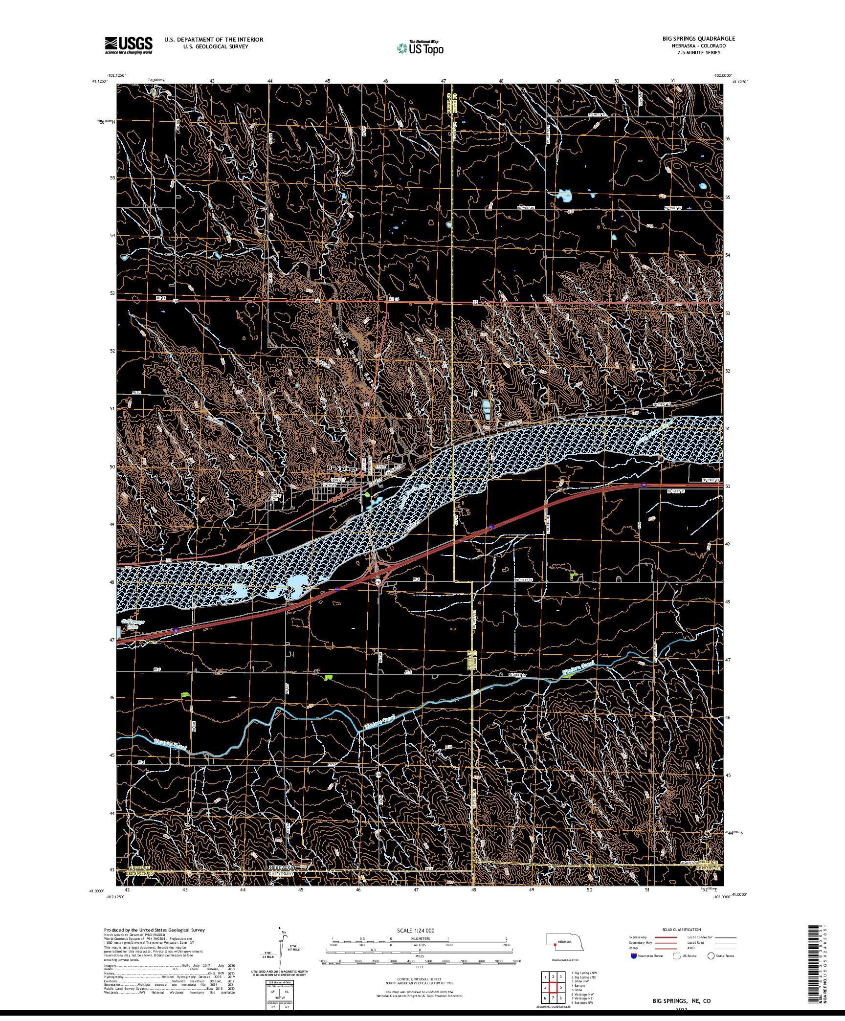 USGS US TOPO 7.5-MINUTE MAP FOR BIG SPRINGS, NE,CO 2021