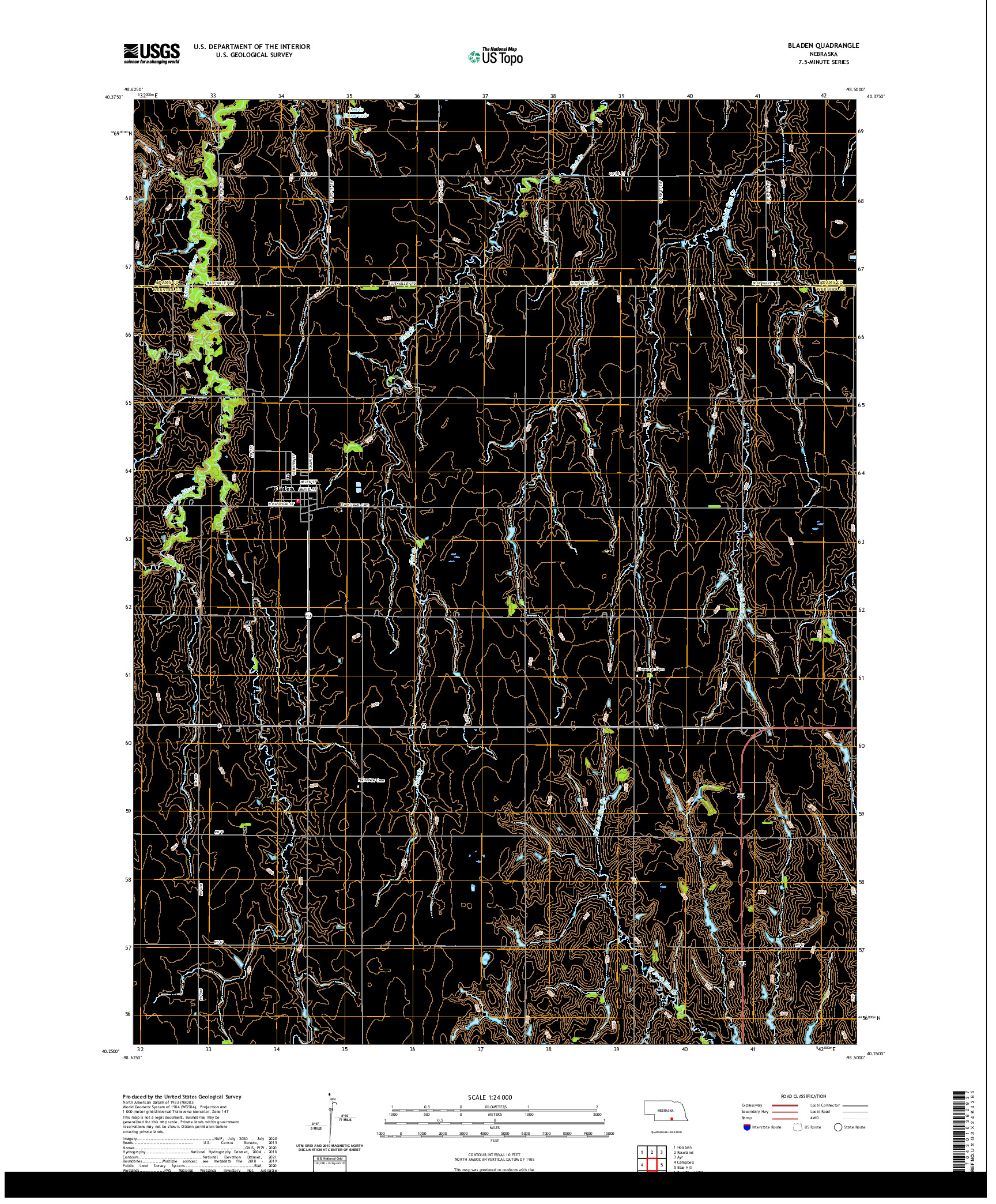 USGS US TOPO 7.5-MINUTE MAP FOR BLADEN, NE 2021