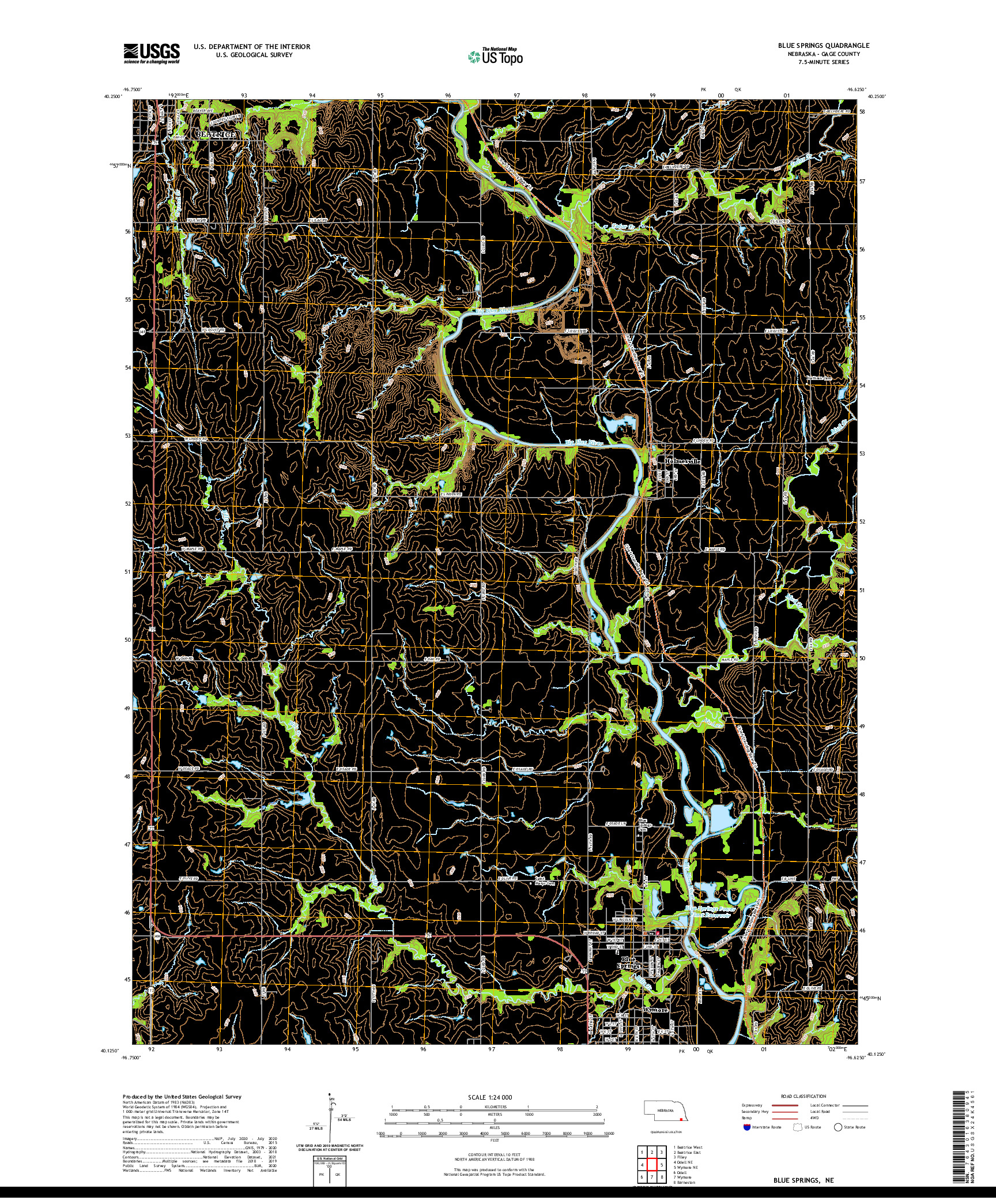 USGS US TOPO 7.5-MINUTE MAP FOR BLUE SPRINGS, NE 2021