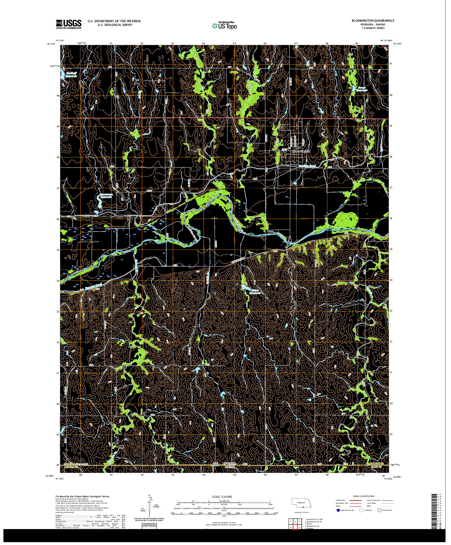 USGS US TOPO 7.5-MINUTE MAP FOR BLOOMINGTON, NE,KS 2021