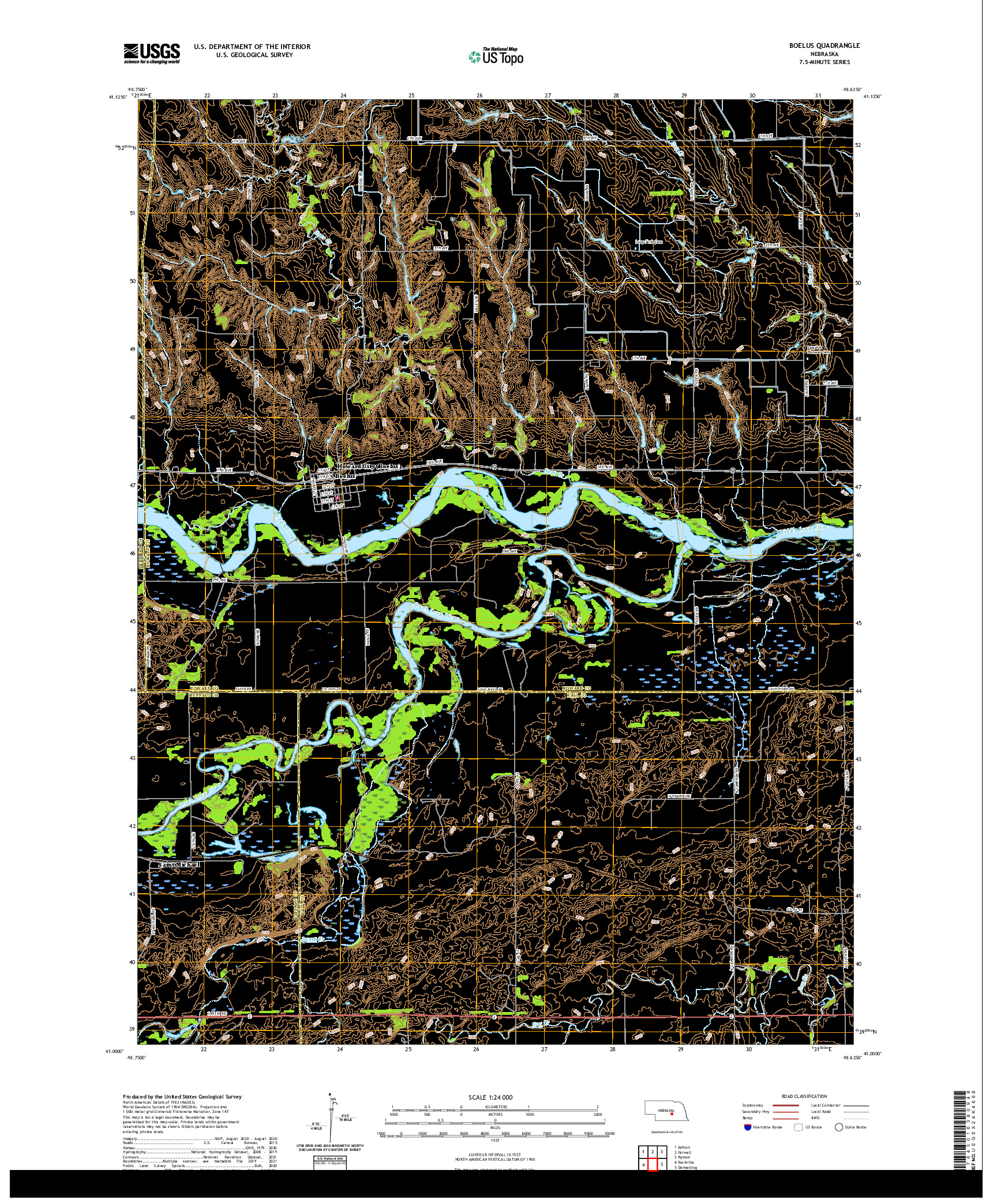 USGS US TOPO 7.5-MINUTE MAP FOR BOELUS, NE 2021