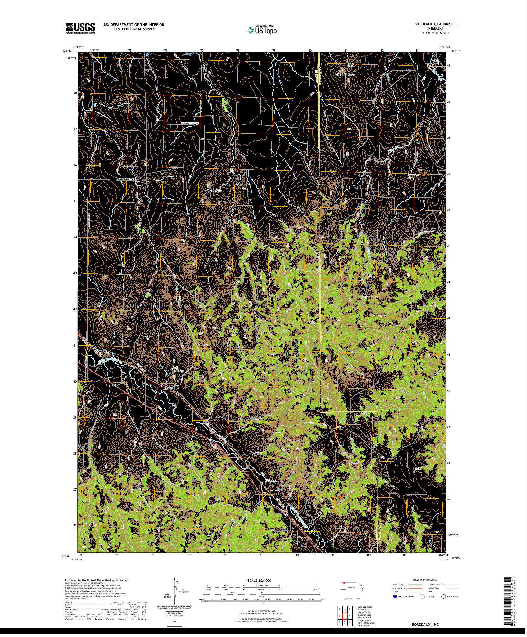 USGS US TOPO 7.5-MINUTE MAP FOR BORDEAUX, NE 2021
