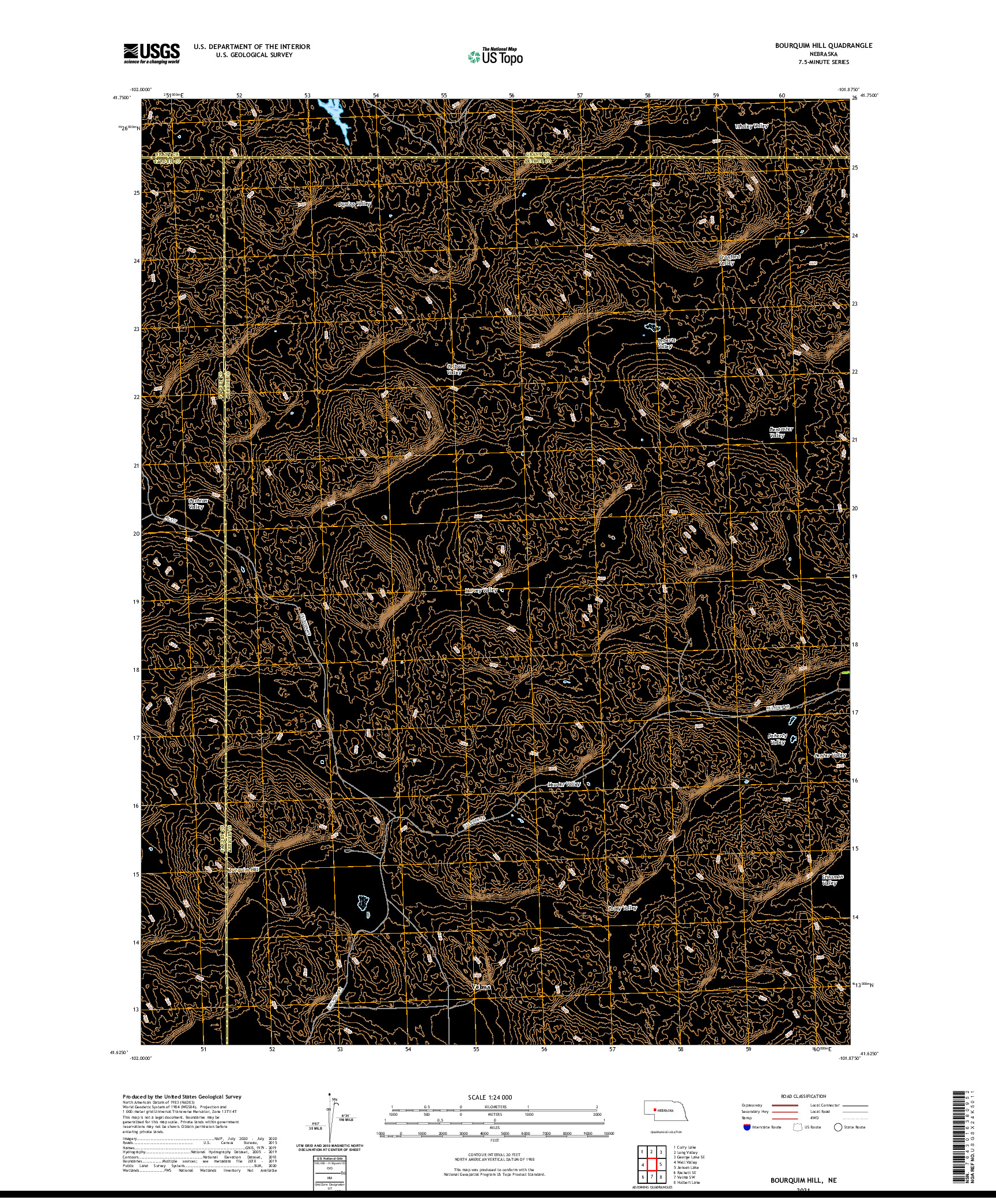 USGS US TOPO 7.5-MINUTE MAP FOR BOURQUIM HILL, NE 2021