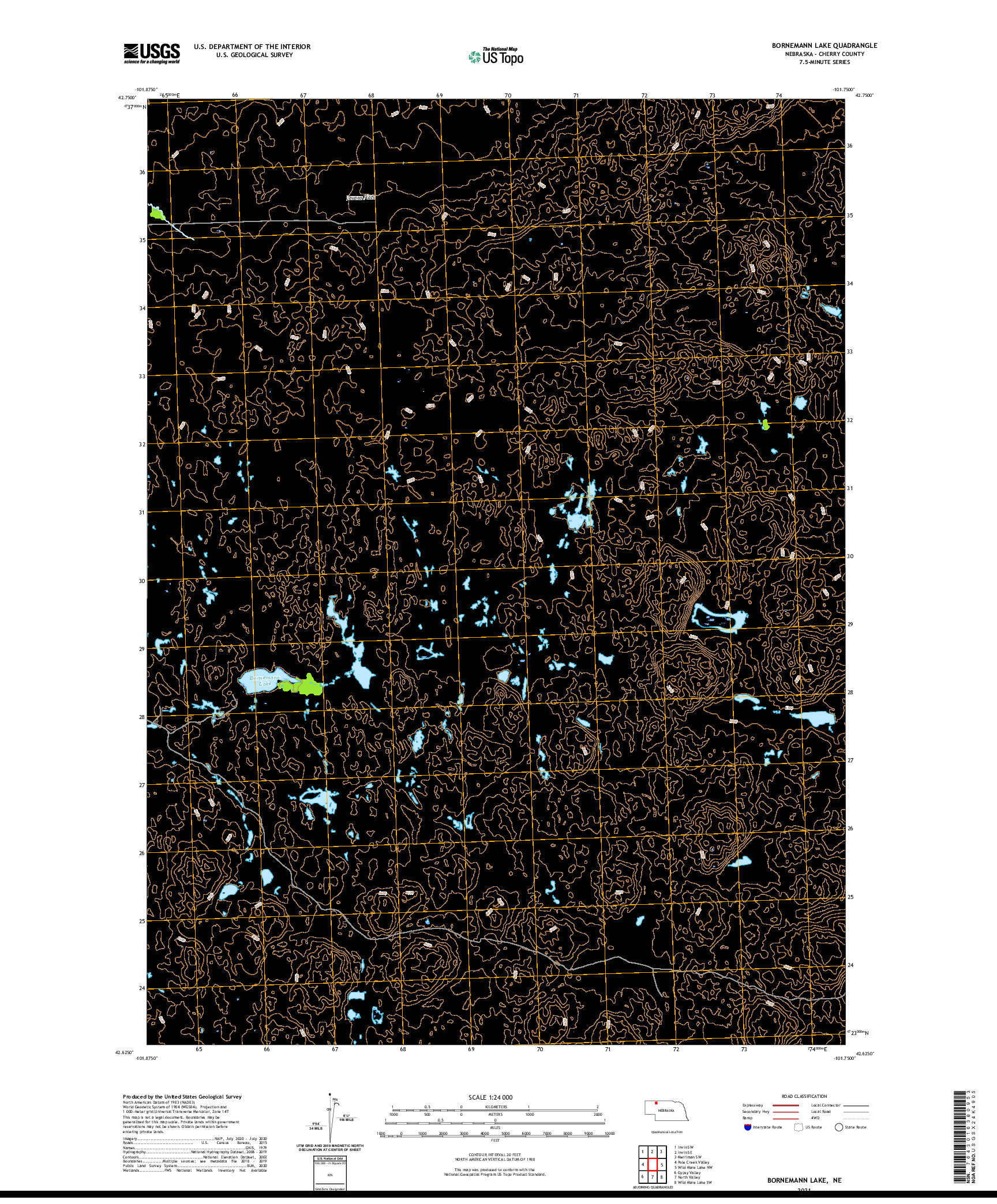 USGS US TOPO 7.5-MINUTE MAP FOR BORNEMANN LAKE, NE 2021