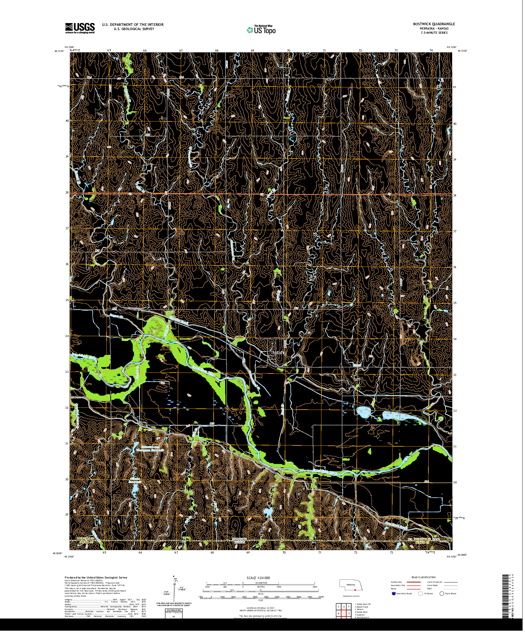 USGS US TOPO 7.5-MINUTE MAP FOR BOSTWICK, NE,KS 2021