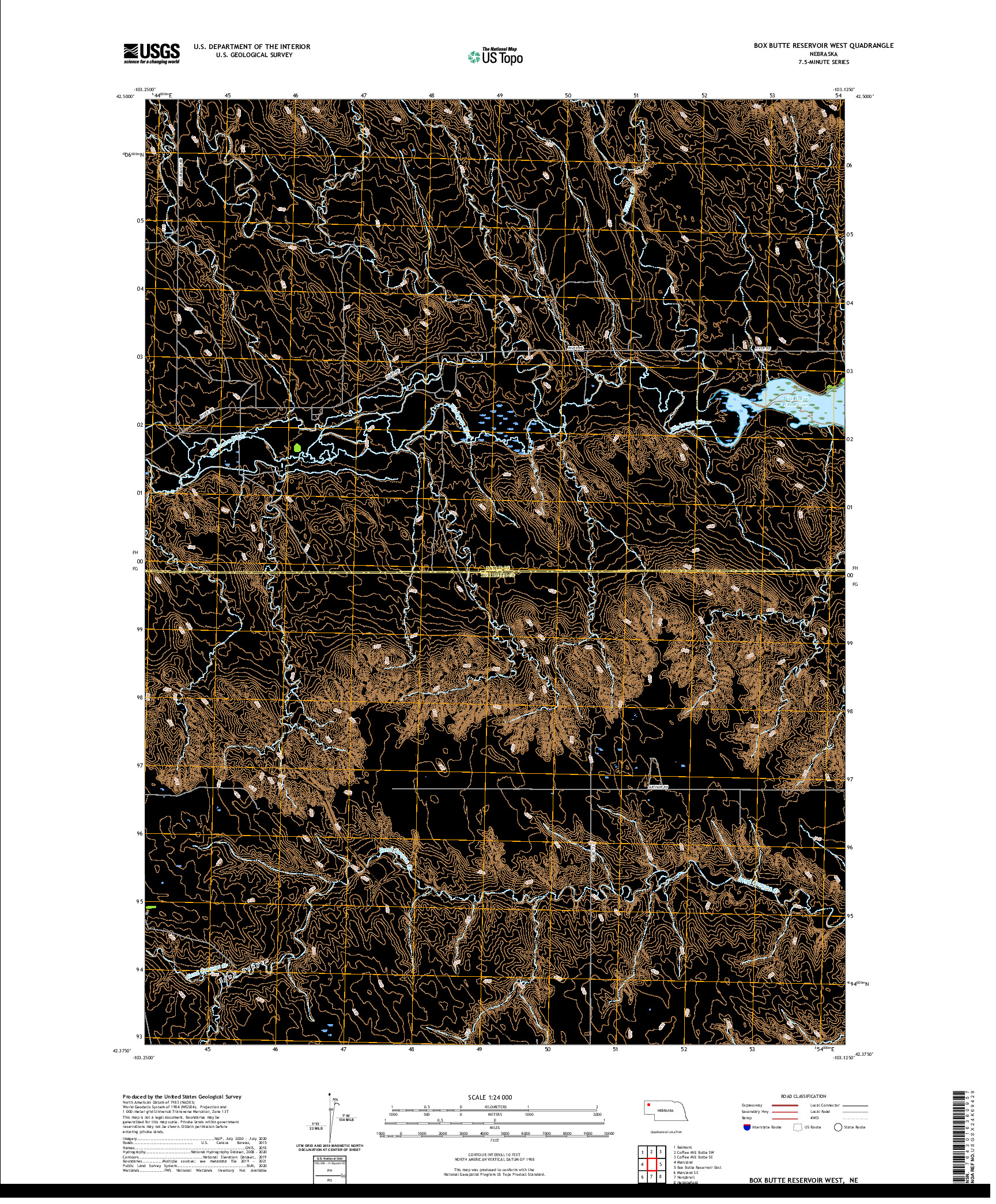USGS US TOPO 7.5-MINUTE MAP FOR BOX BUTTE RESERVOIR WEST, NE 2021