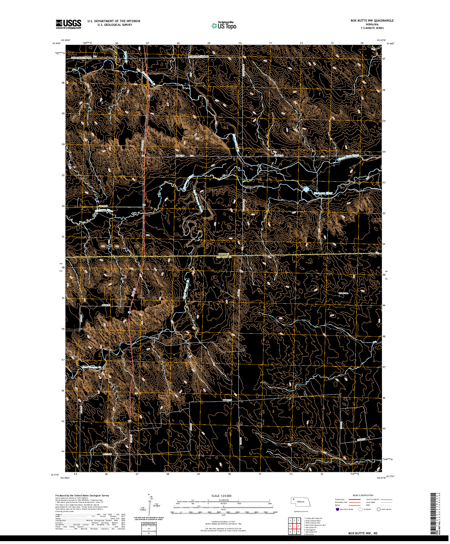 USGS US TOPO 7.5-MINUTE MAP FOR BOX BUTTE NW, NE 2021