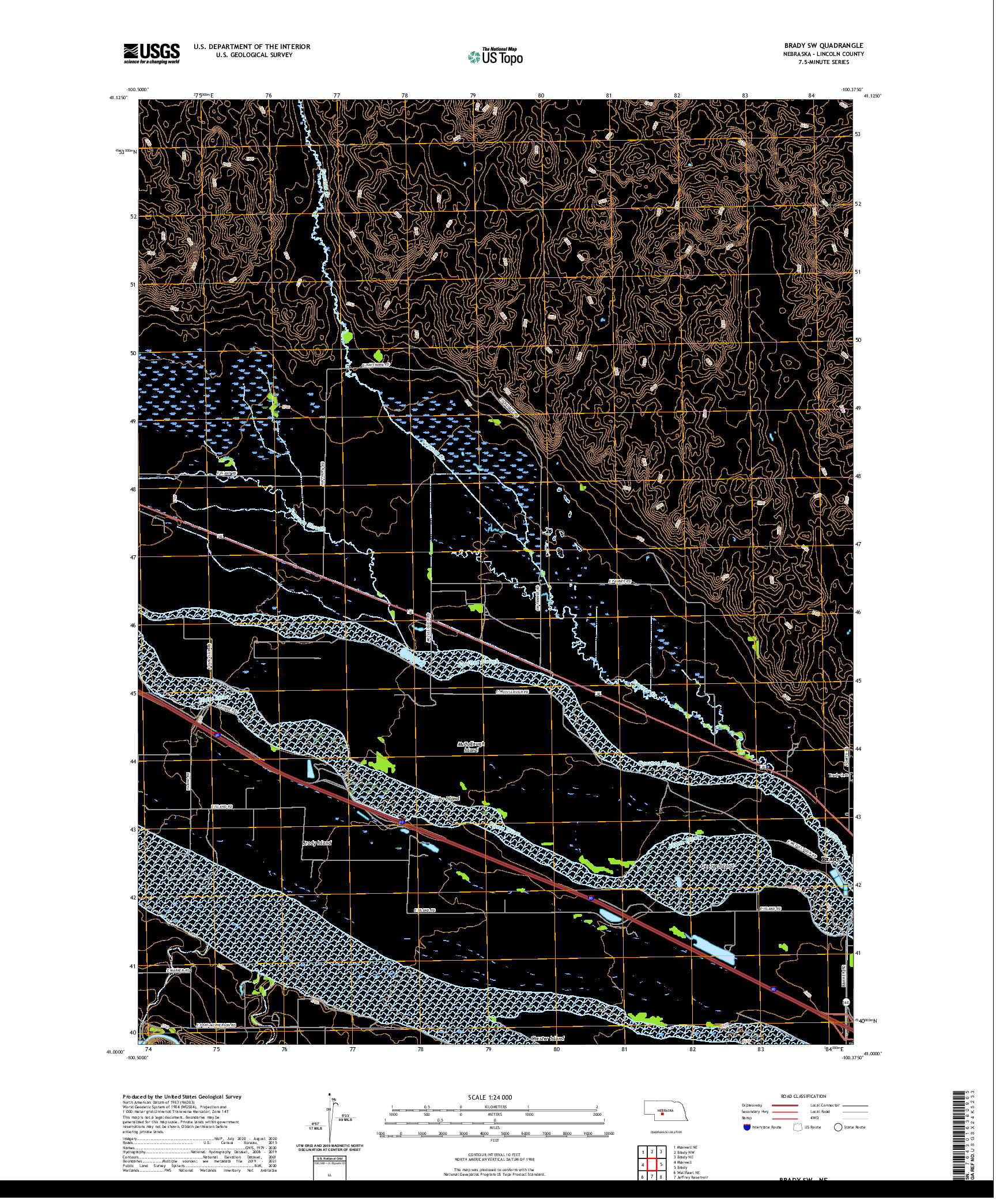 USGS US TOPO 7.5-MINUTE MAP FOR BRADY SW, NE 2021